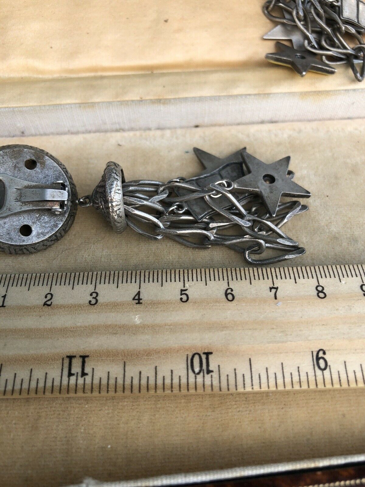 Vintage Alexandra Costa Star Flags Enamel Statement Drop Clip Earrings