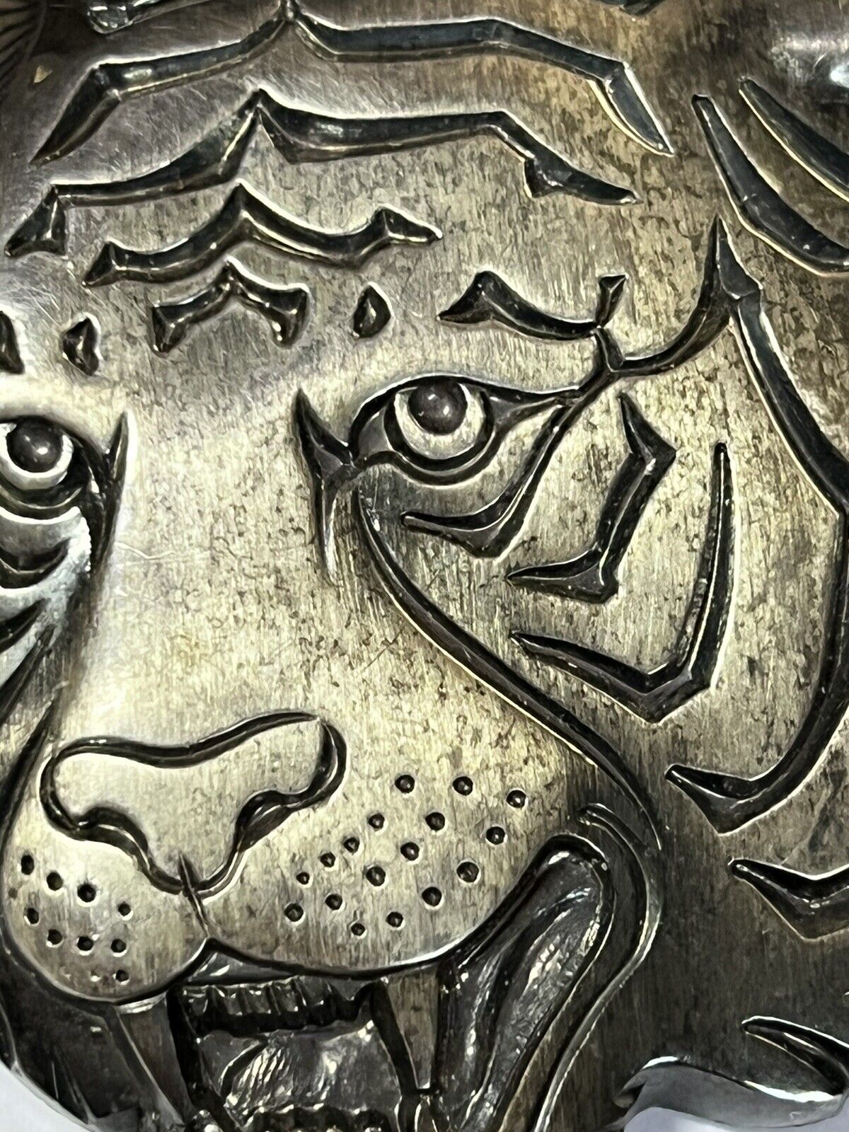 Vintage Large Statement Silver Tone Tiger Brooch