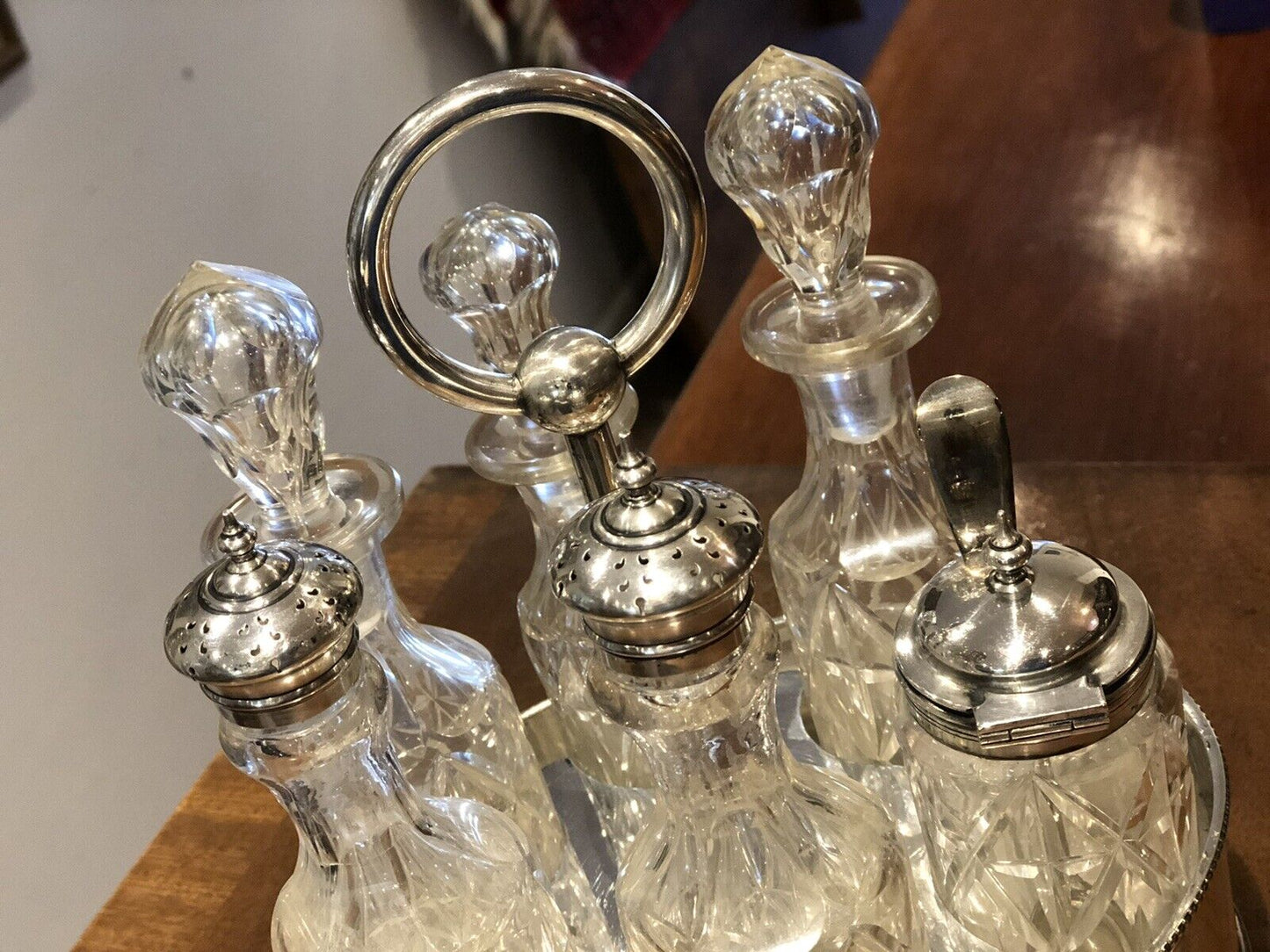 Victorian Silver Plate Cruet Set. Salt , Pepper, Sauces Etc