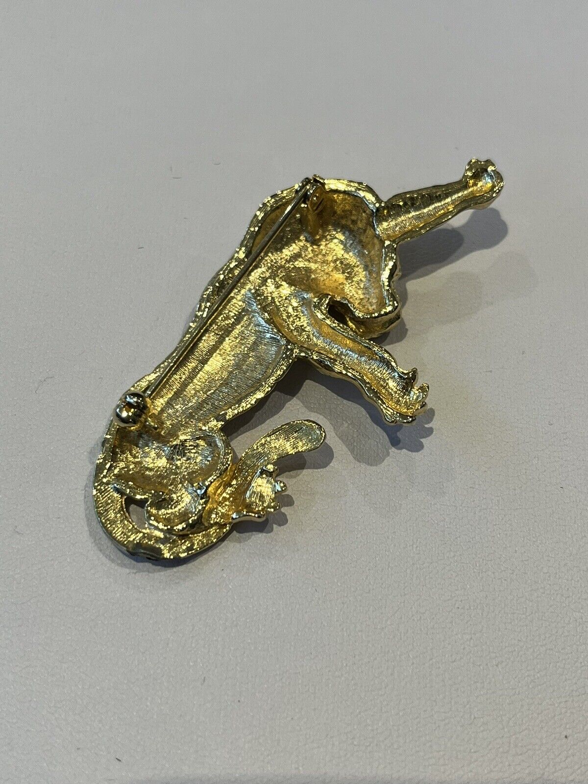 Vintage Gold Silver Tone Tiger Brooch