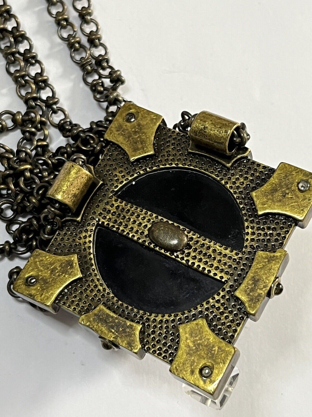 Vintage Statement Unique Metal Glass Brutalist Long Length Pendant Necklace