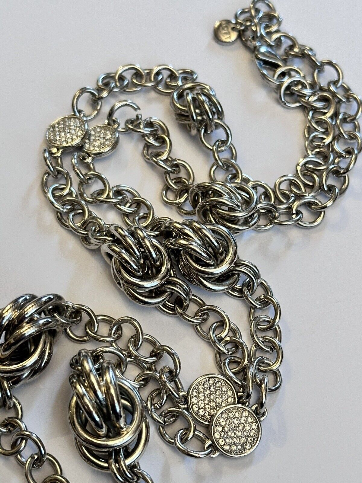 Vintage Silver Tone Red Hearts Diamanté Pendant Necklace