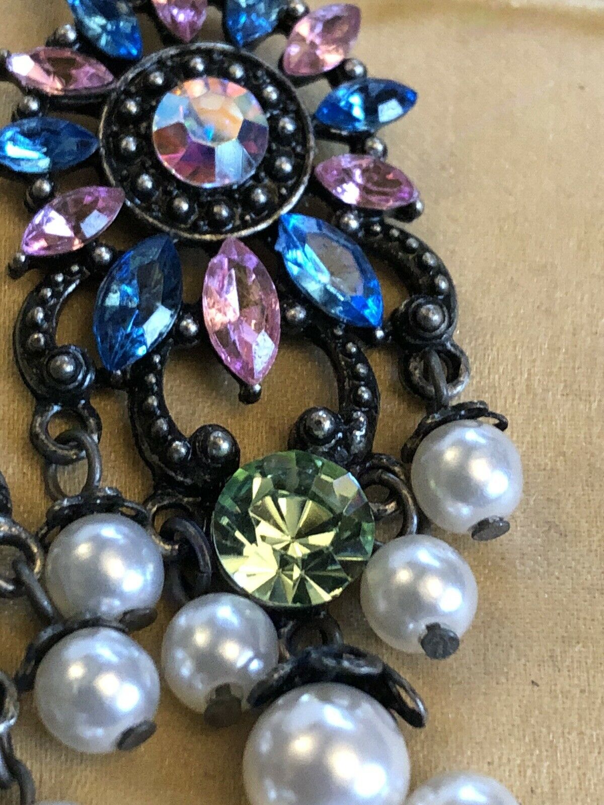 Vintage Multicoloured Diamanté Faux Pearl Drop Earrings