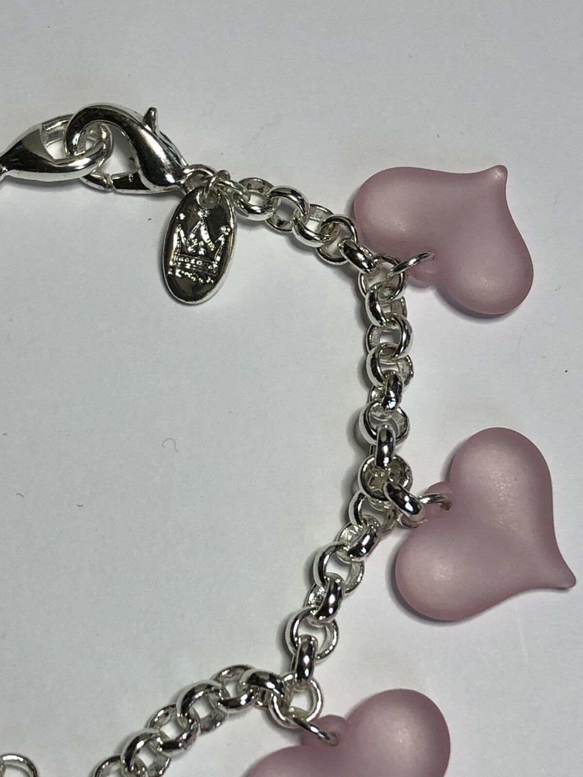 Vintage 1980s Rhodium Plated Pink Misty Hearts Bracelet