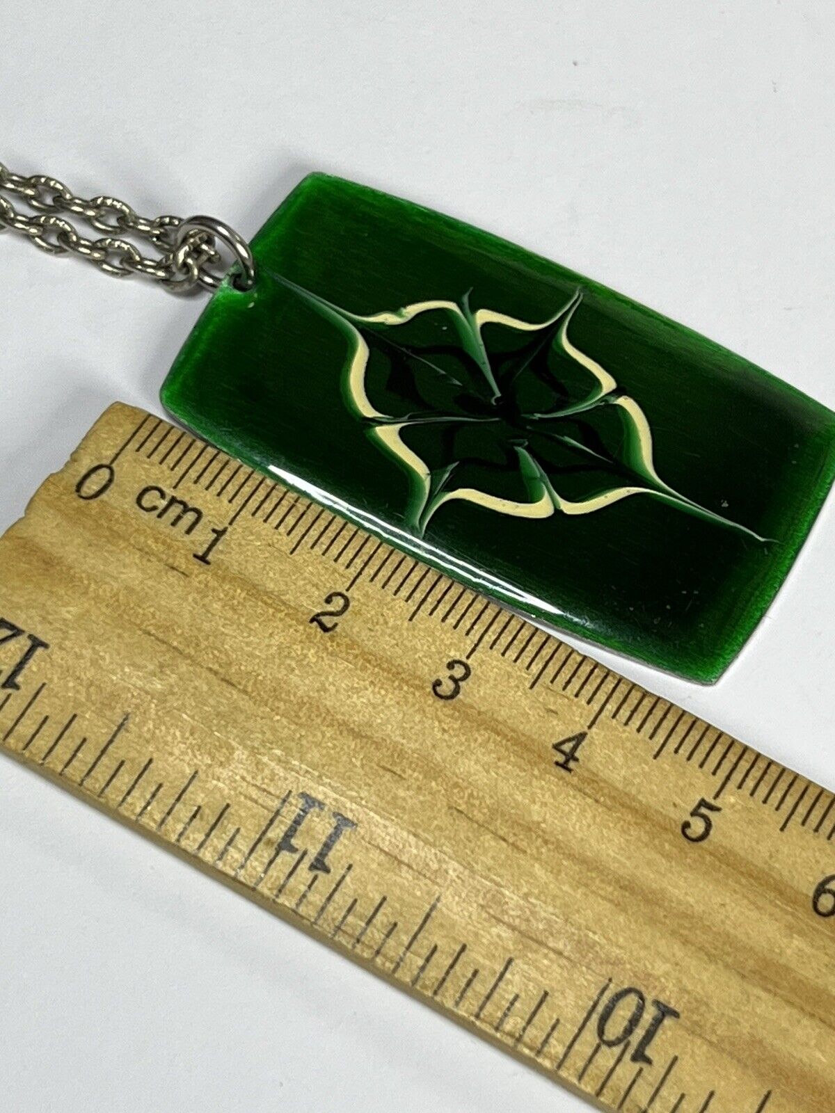 Vintage Green Enamel Pendant Necklace