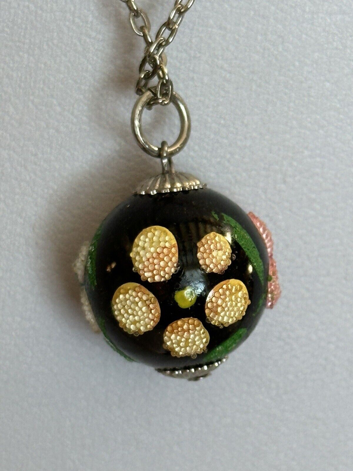 Vintage Multicoloured Flowers Glass Pendant Necklace