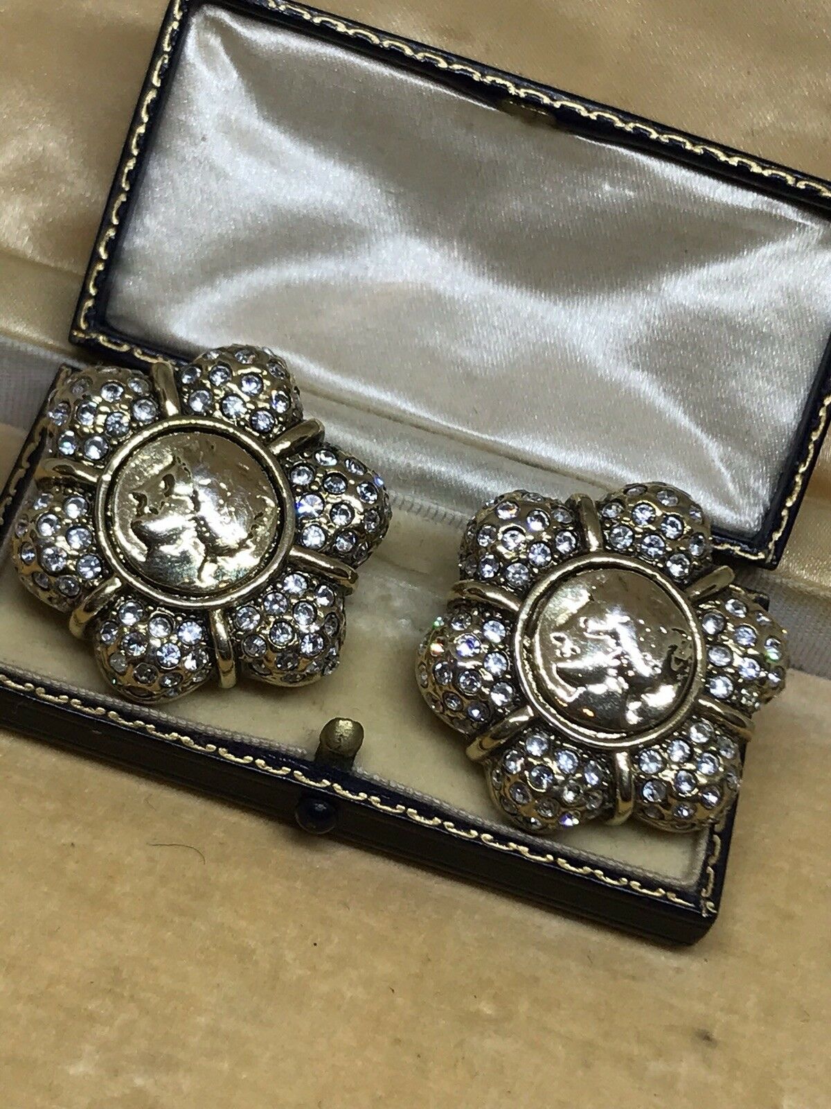 Vintage Diamanté Statement Clip On Earrings