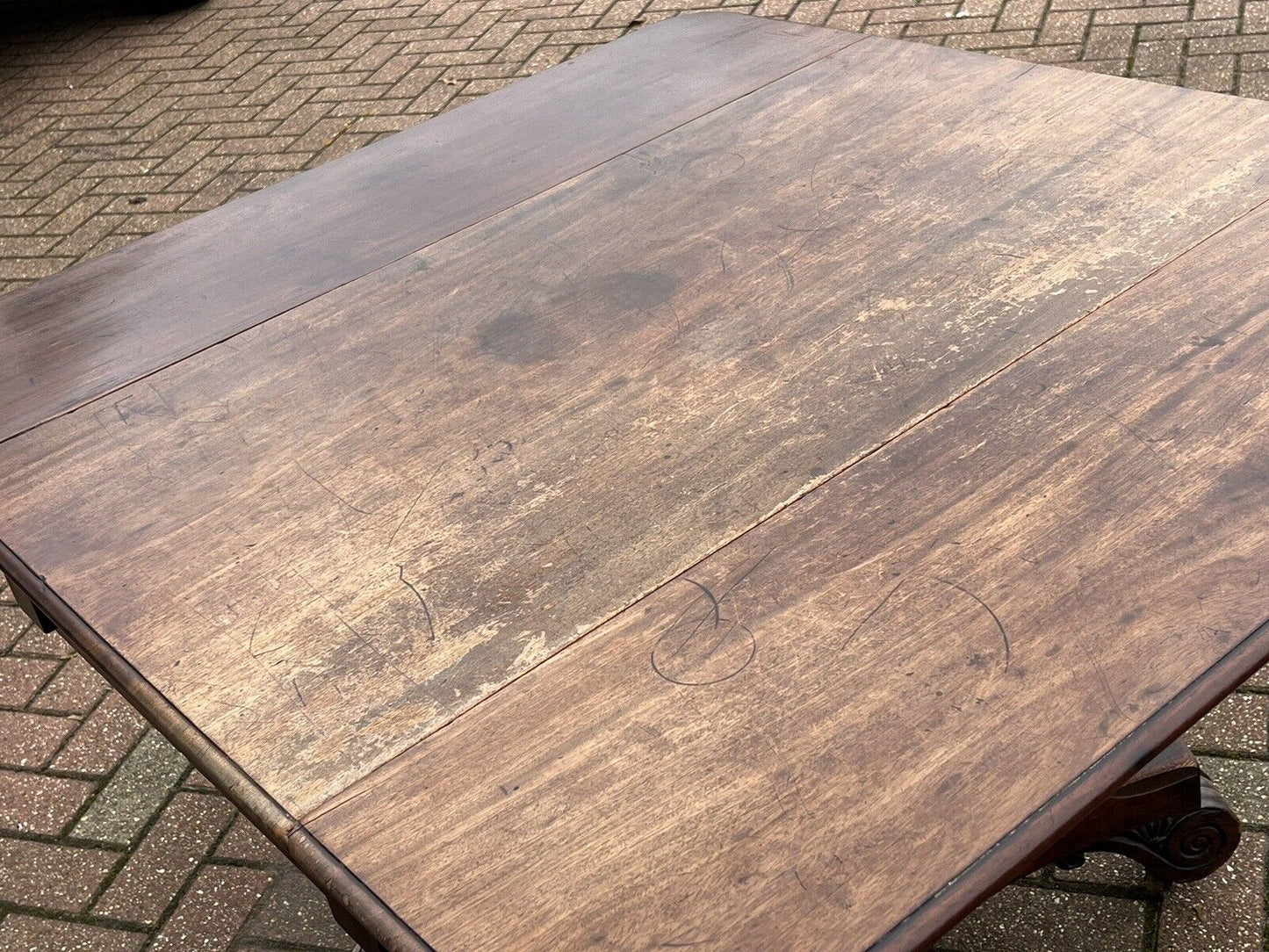 Antique Regency Mahogany Lamp / Sofa Table, Fold Down Flaps, Drawer.