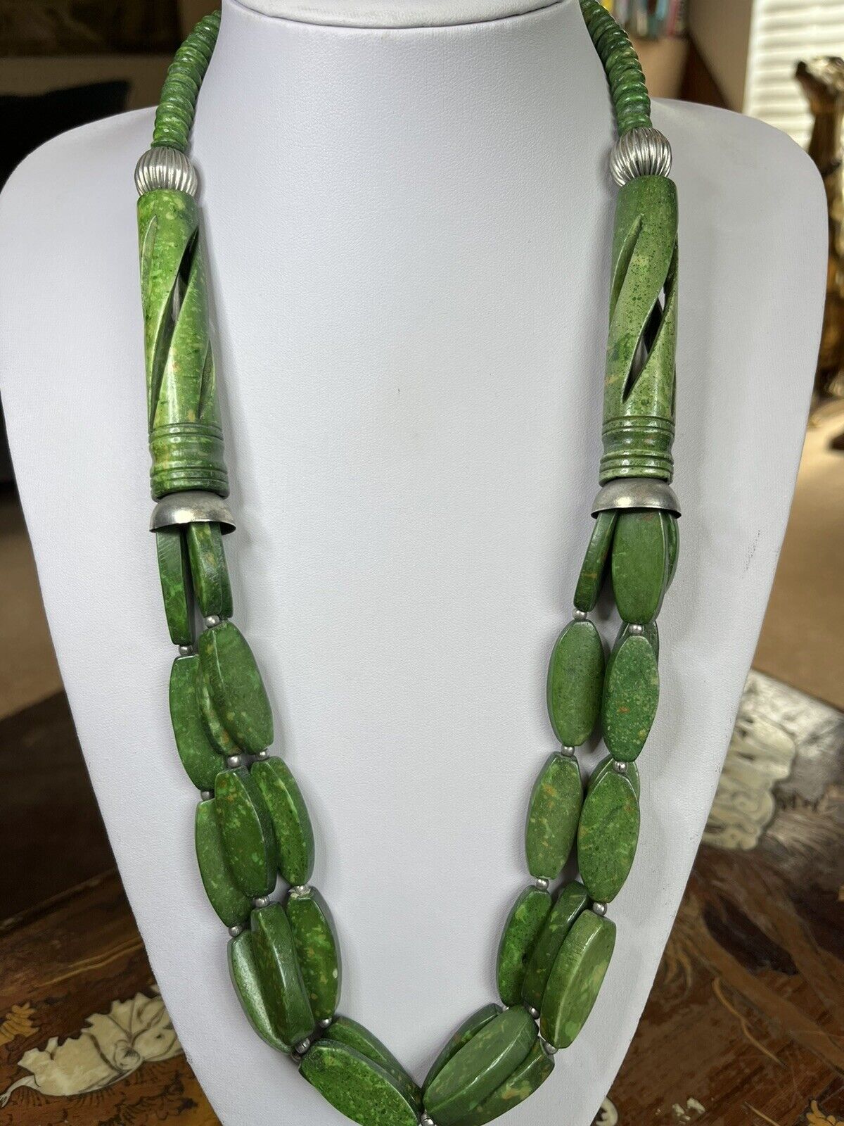 Vintage Natural Green Stone Statement Necklace