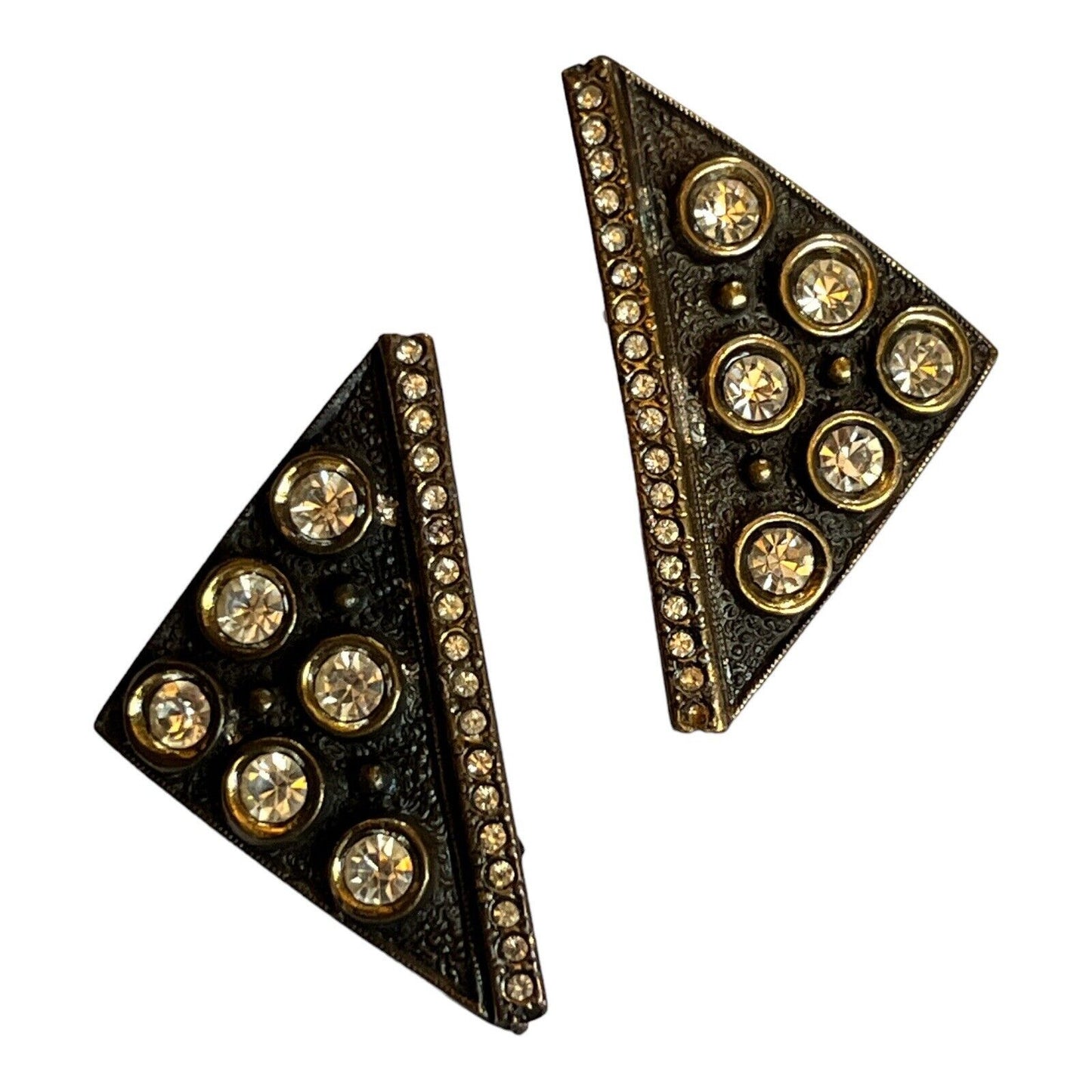 Vintage Triangle Diamanté Clip On Earrings Signed