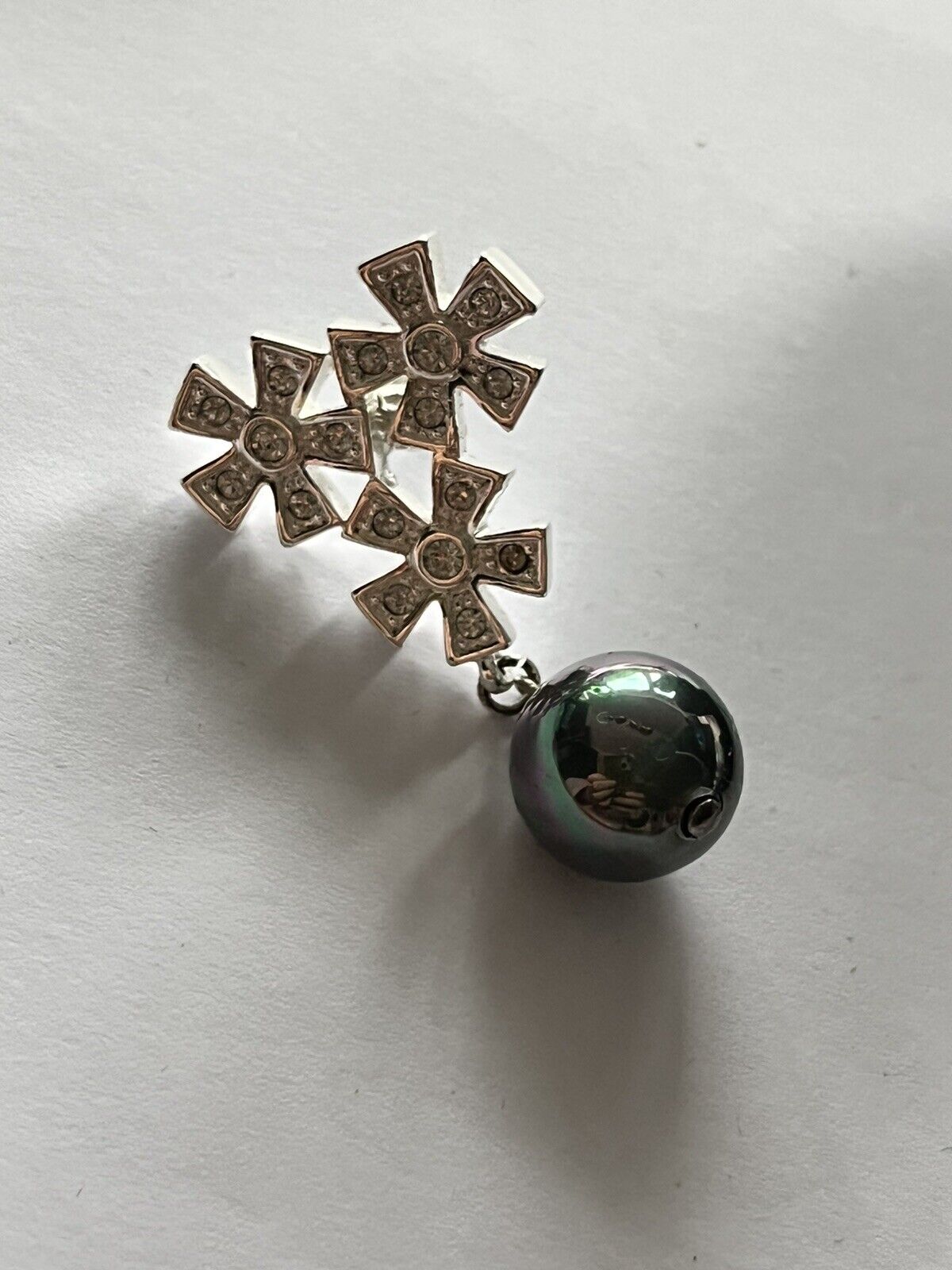 Vintage 1980s Rhodium Plated Crystal Flowers Drop Earrings New Old Stock Boxed