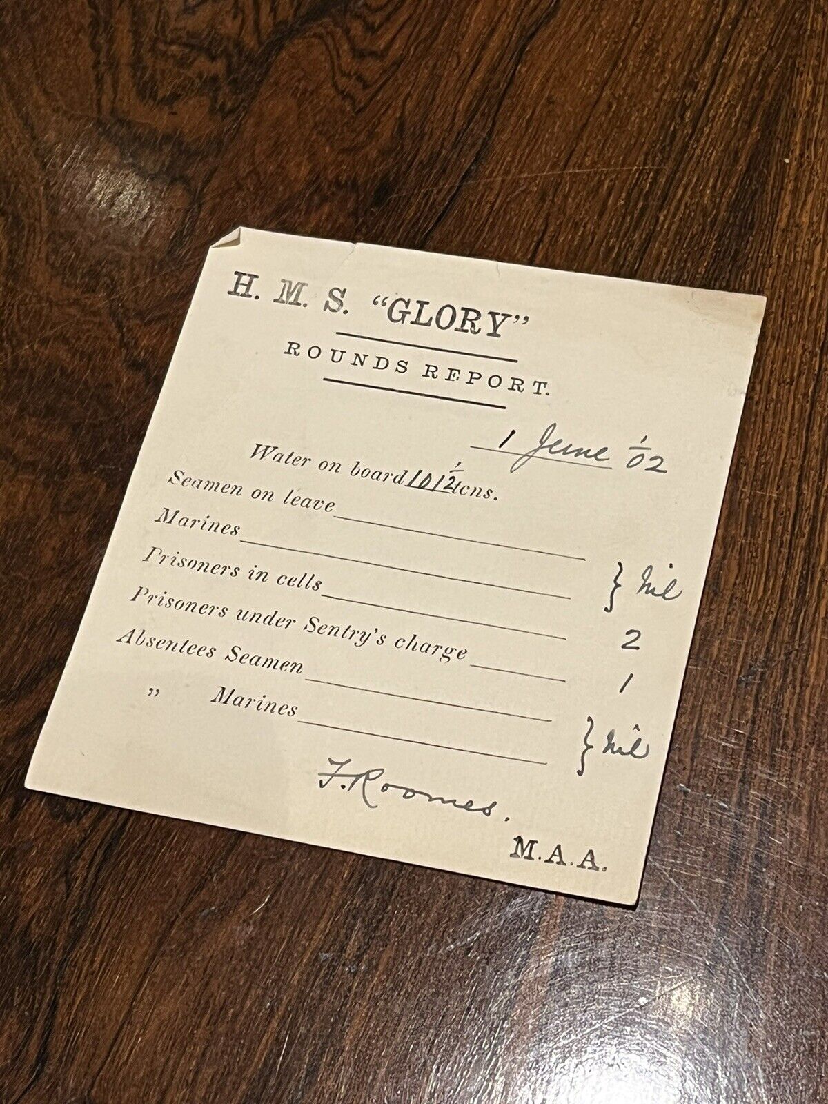 HMS Glory Original Ships Log Rounds Report