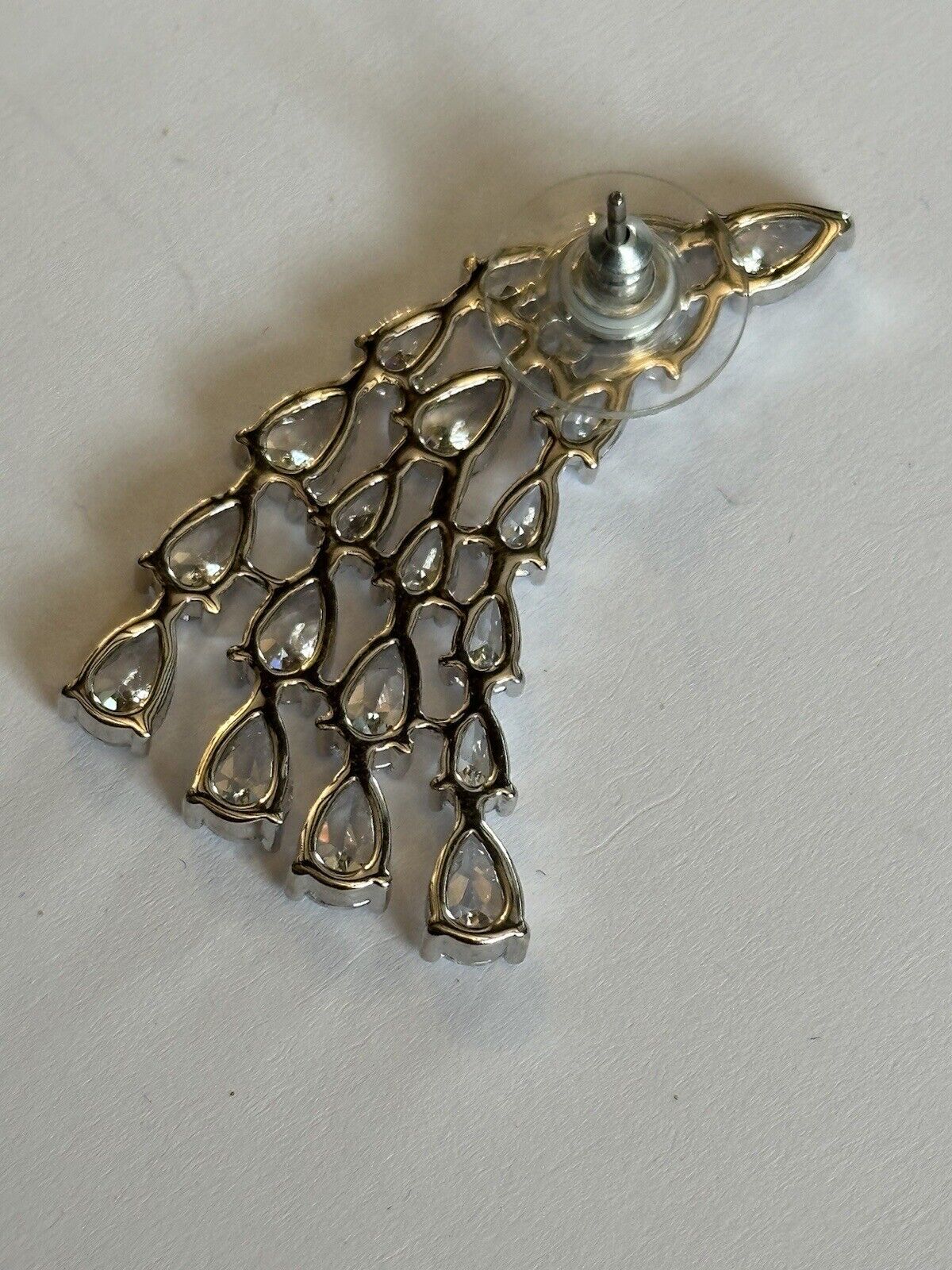 Vintage 1980s Rhodium Plated Clear Crystal Earrings New Old Stock