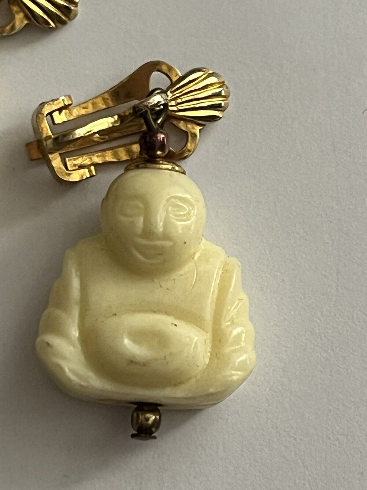 Vintage Celluloid Happy Buddha Clip on Earrings