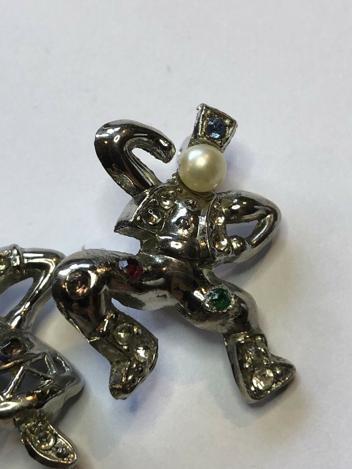 Vintage Silver Tone Diamanté Faux Pearl Dancing Pair Brooch Set