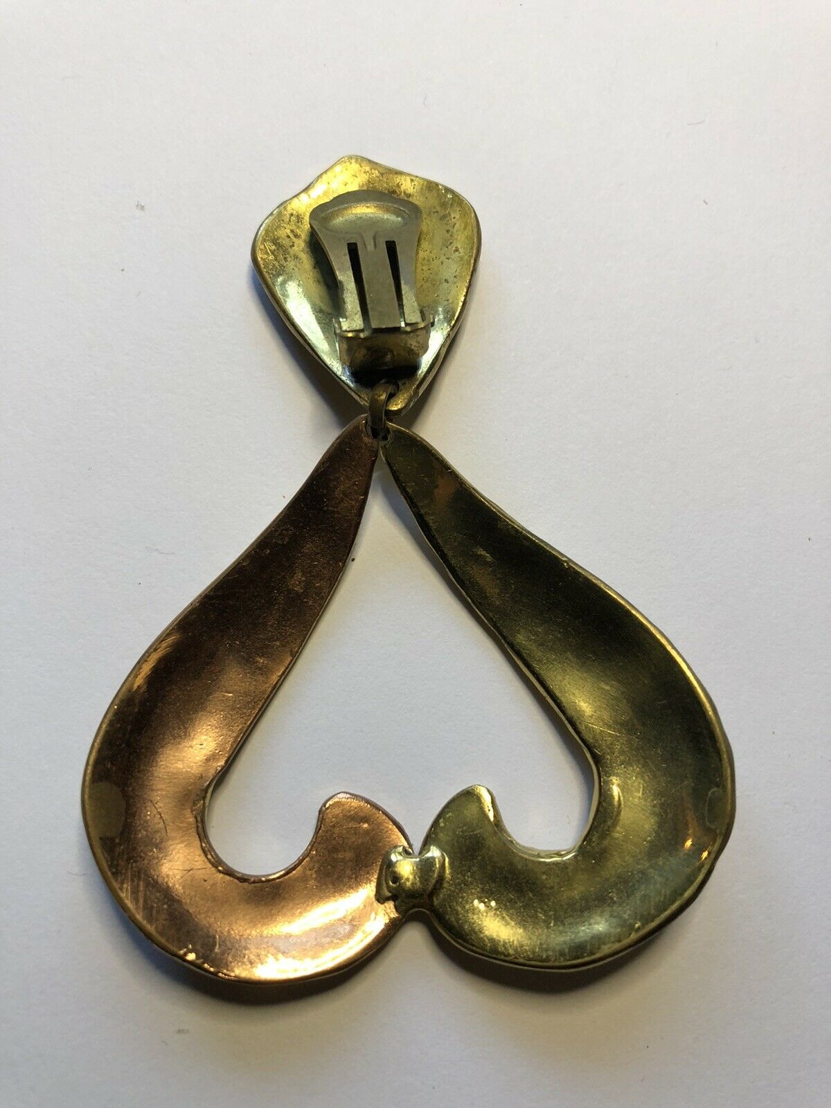 Vintage Statement Dual Gold Tone Heart Drop Earrings