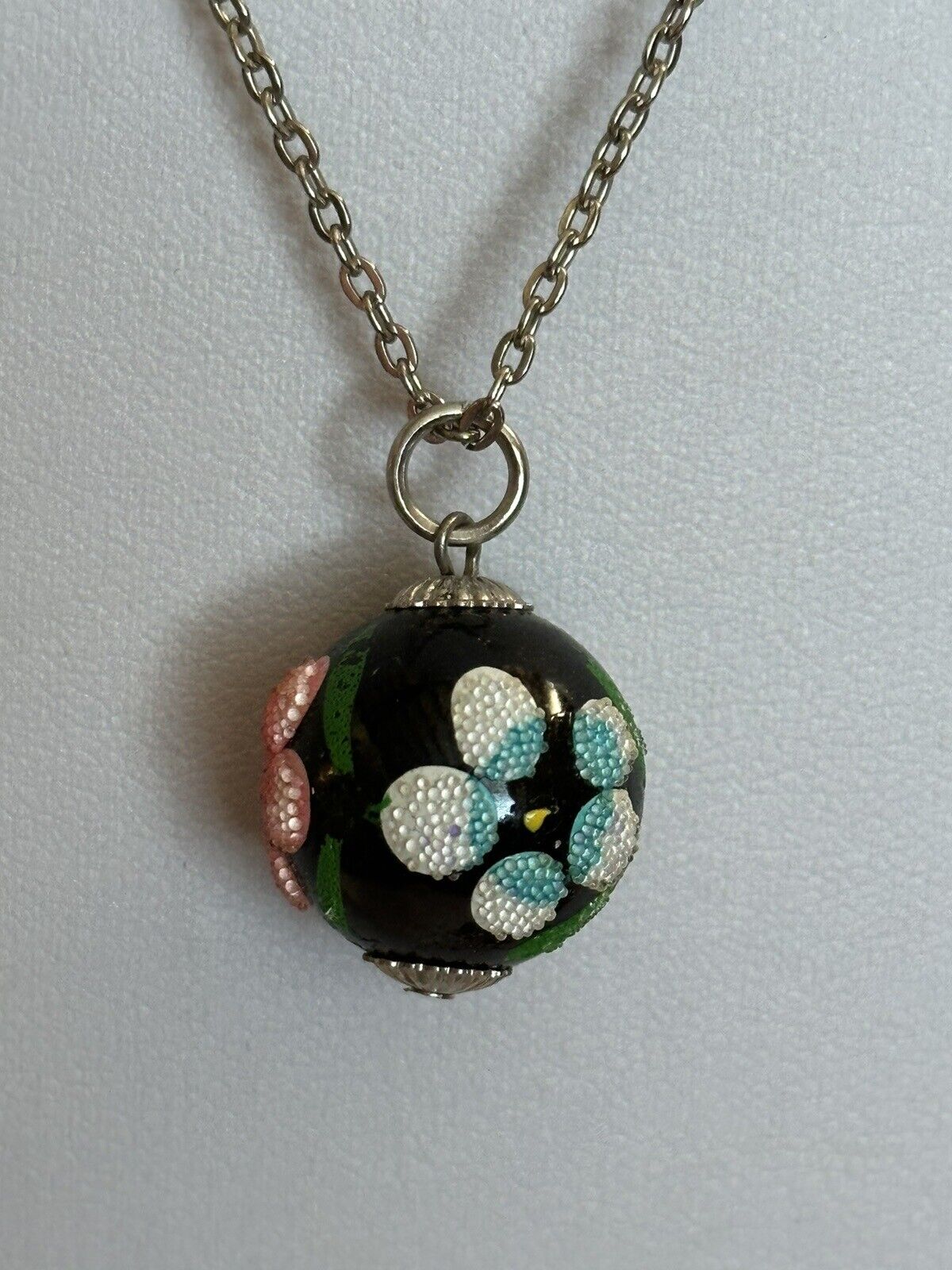 Vintage Multicoloured Flowers Glass Pendant Necklace