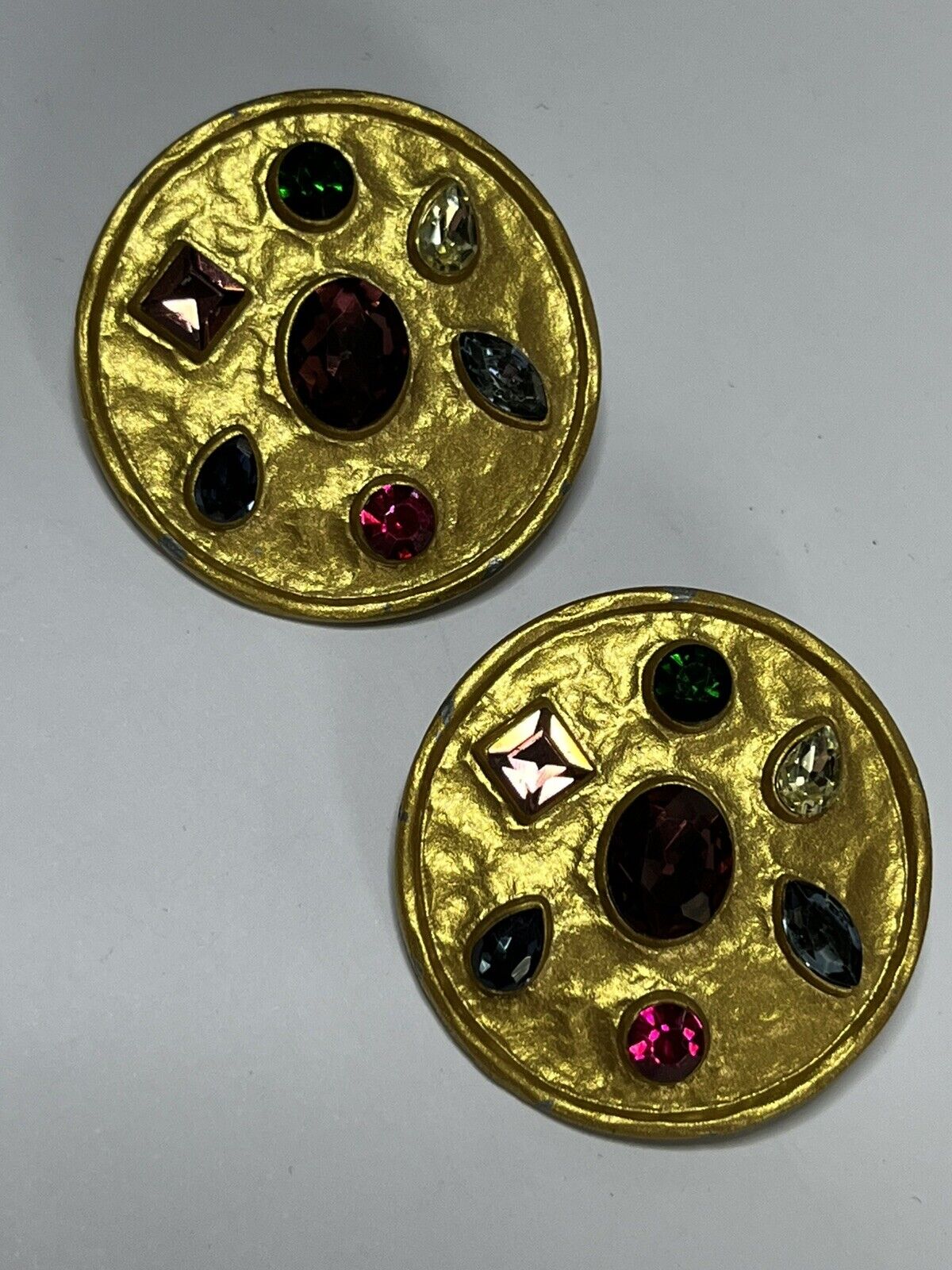 Vintage 1980s Gold Tone Diamanté Clip On Earrings