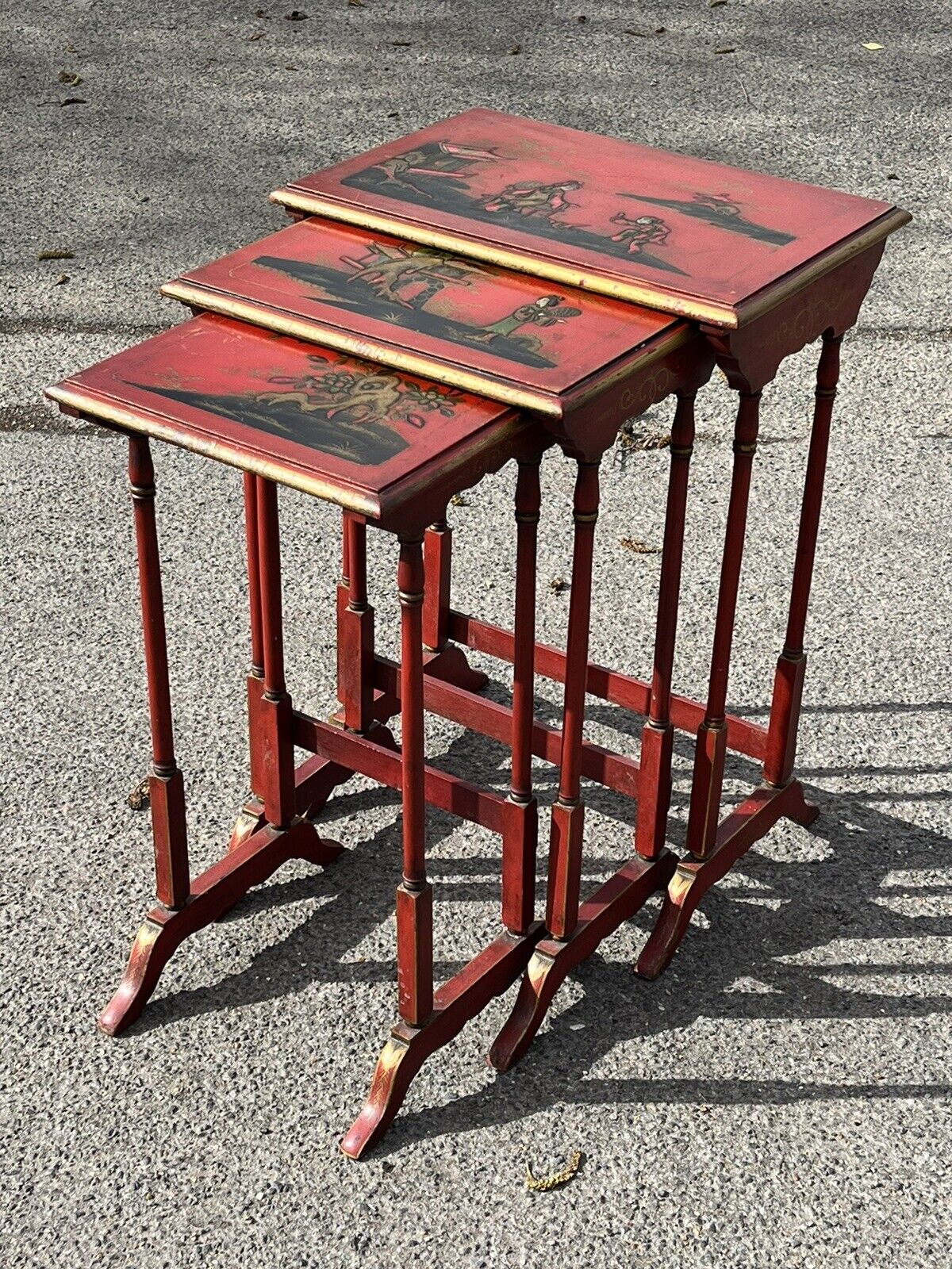 Edwardian Red Lacquered & Japanned Nest Of Tables