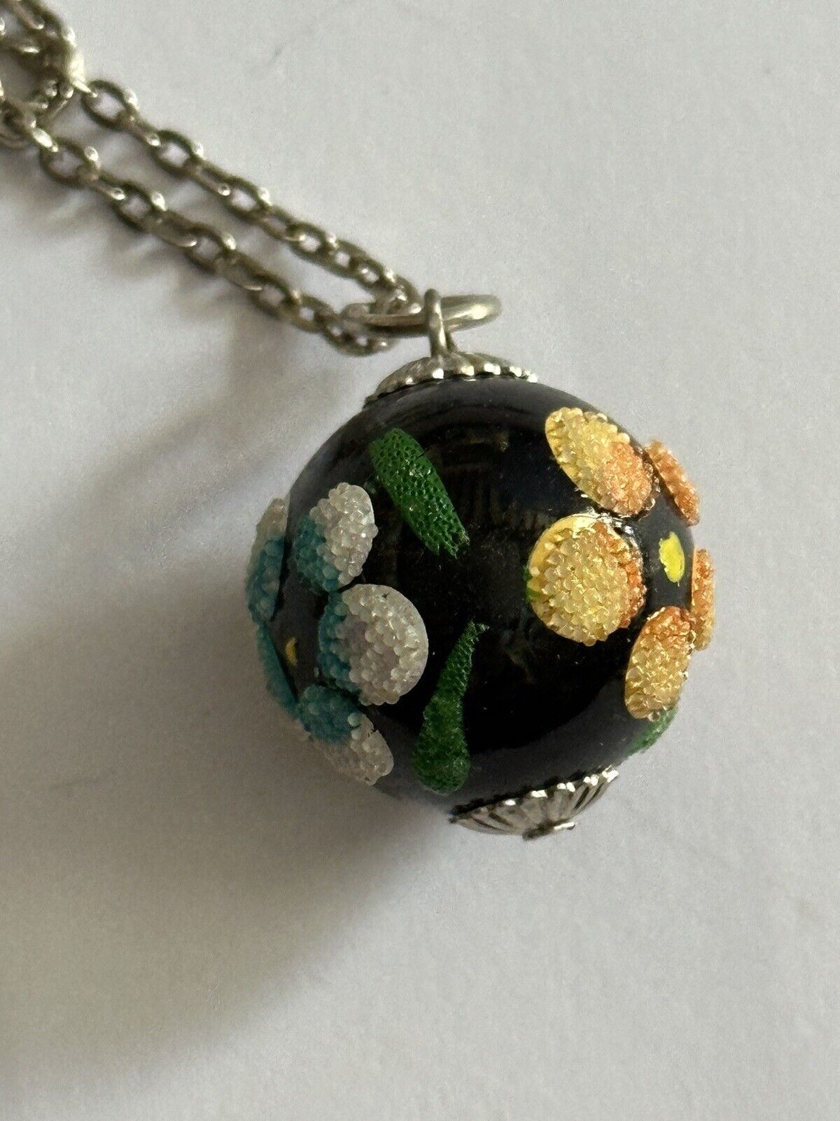 Vintage Multicoloured Flowers Glass Pendant Necklace
