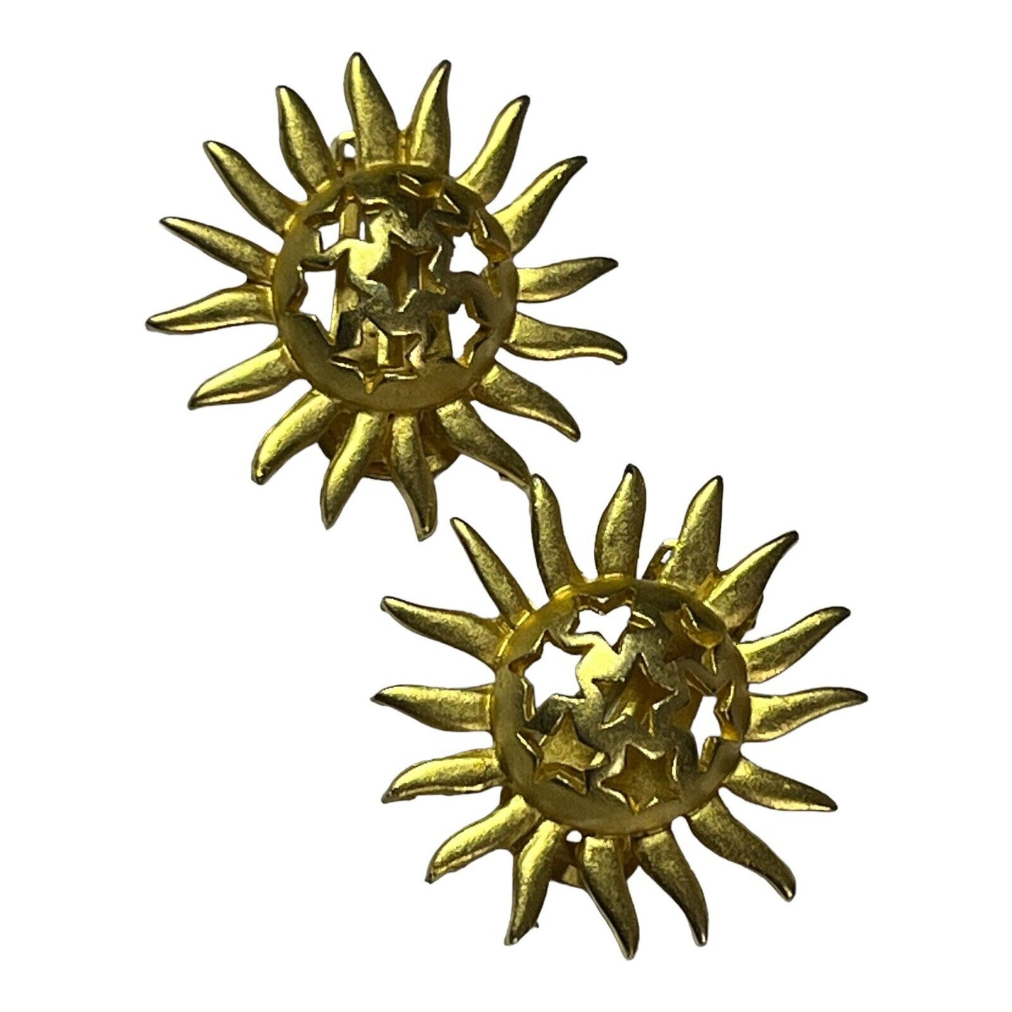Vintage Gold Tone Sunburst Stars Clip On Earrings