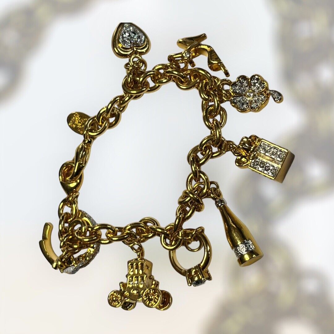 Vintage 1980s Signed Champagne Crown Gold Plated Bracelet New Old Stock