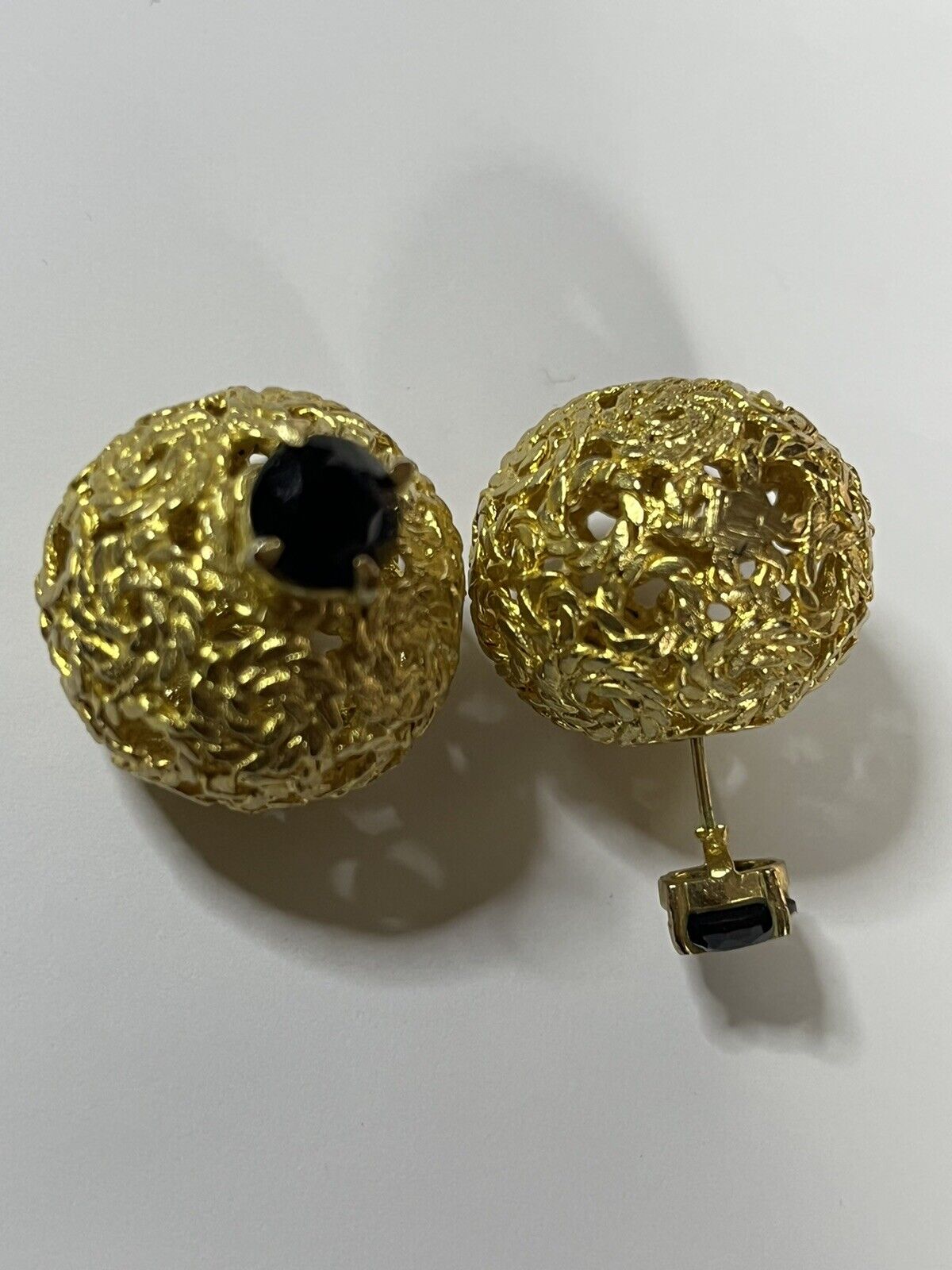 Vintage Gold Tone Blue Diamanté Stud And Ball Earrings