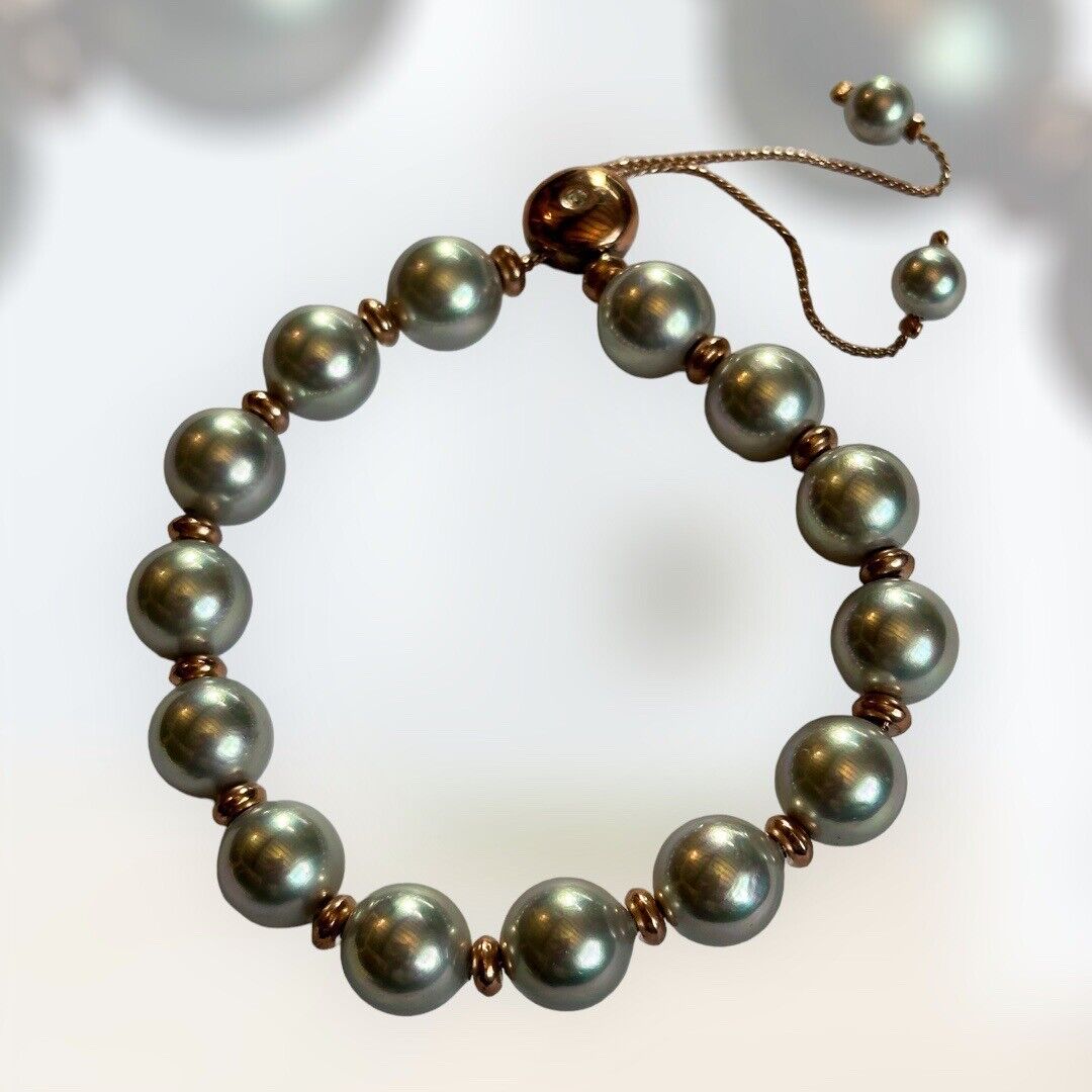 Vintage Grey Faux Pearl Rose Gold Plated Adjustable Bracelet