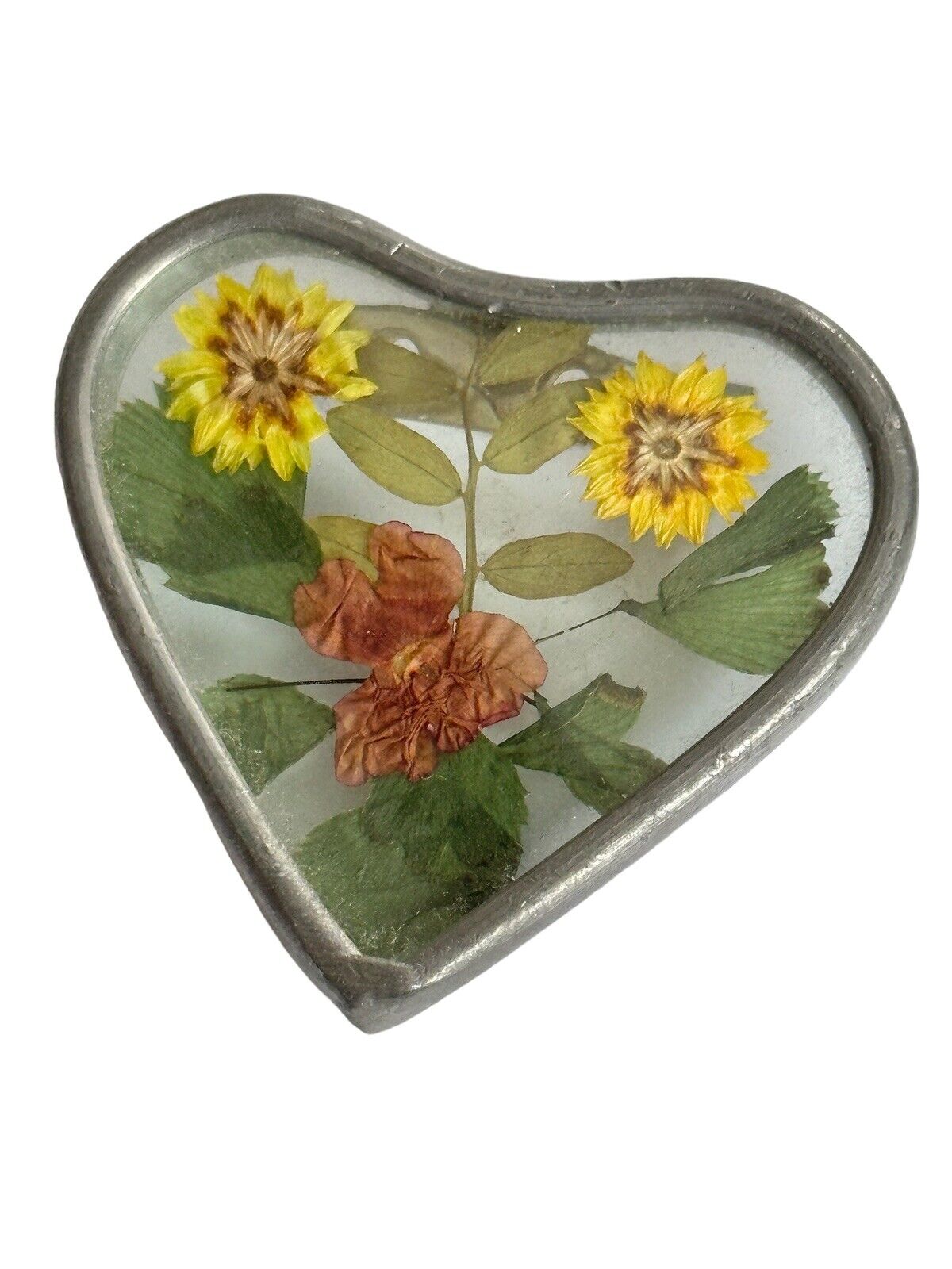 Vintage Dried Flower Heart Brooch
