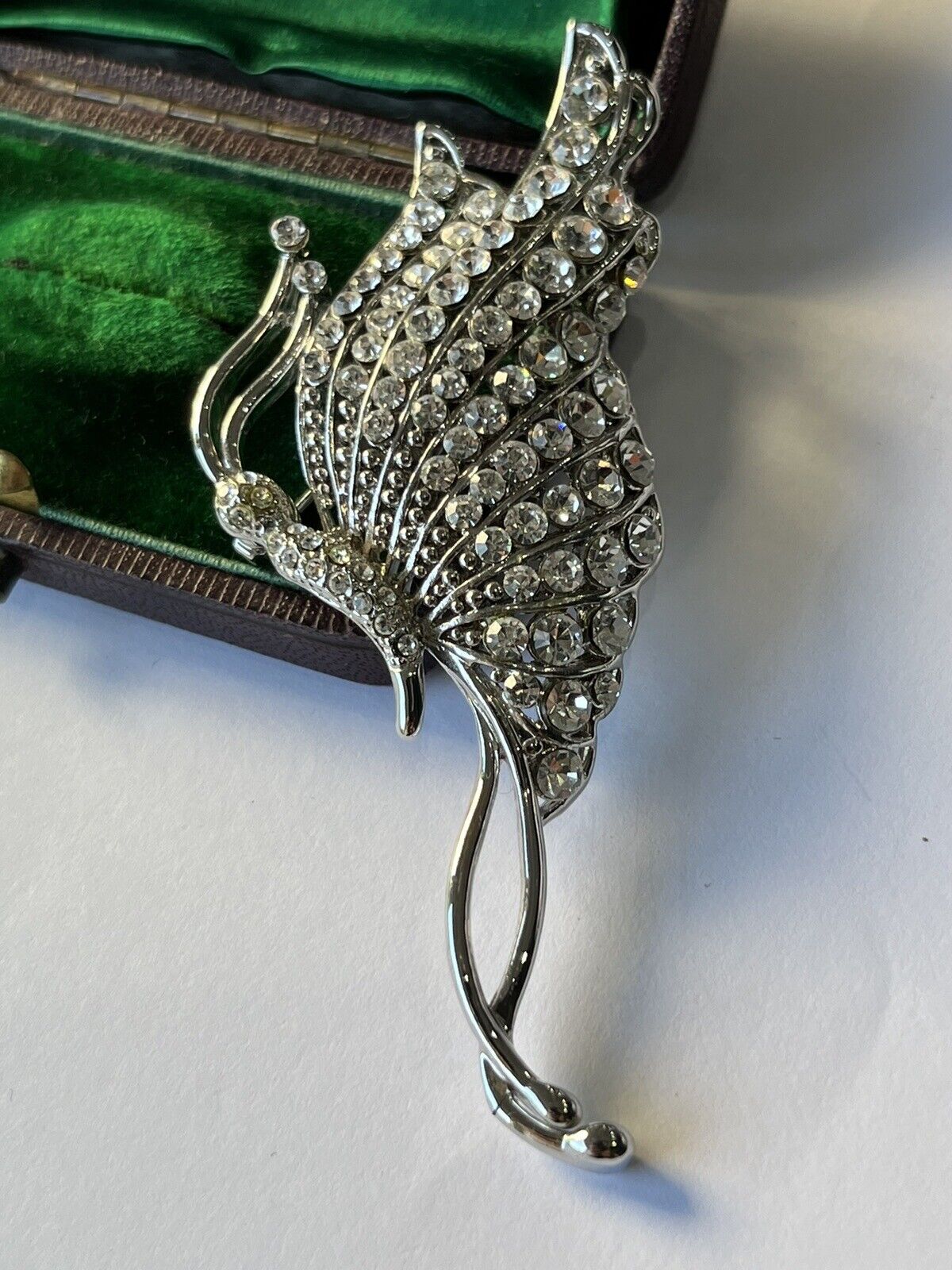 Vintage Silver Tone Diamanté Butterfly Brooch