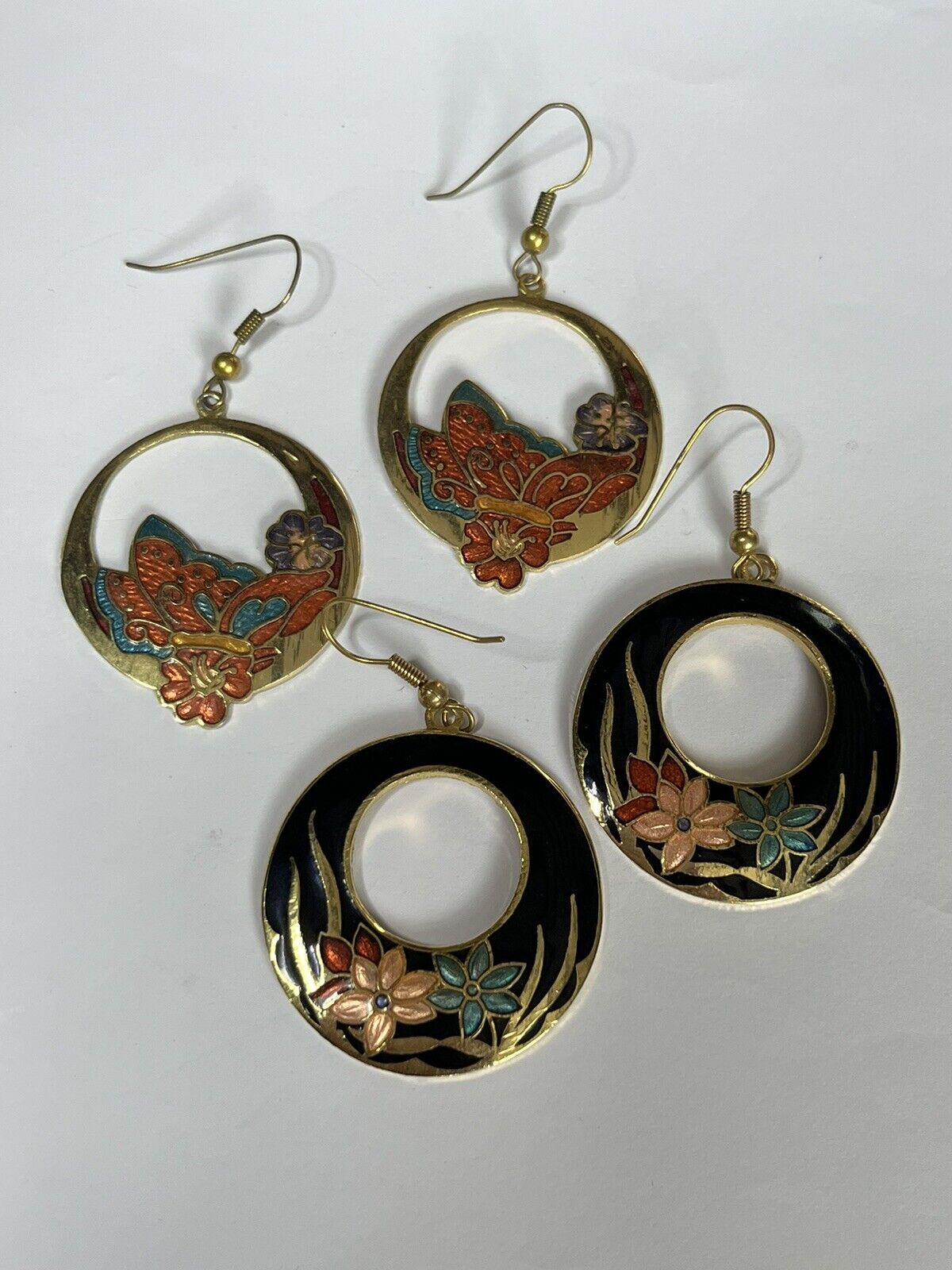 Vintage Enamel Hoop Drop Earrings Set Of Two