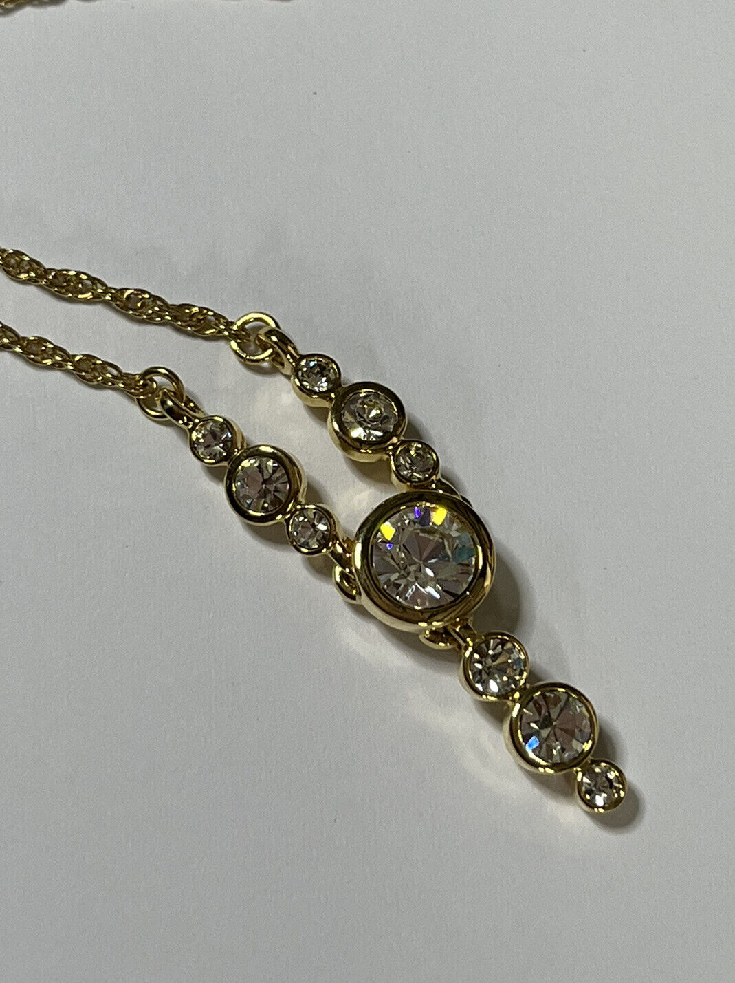 Vintage Signed 1980s Gold Plated Crystal Necklace Old New Stock