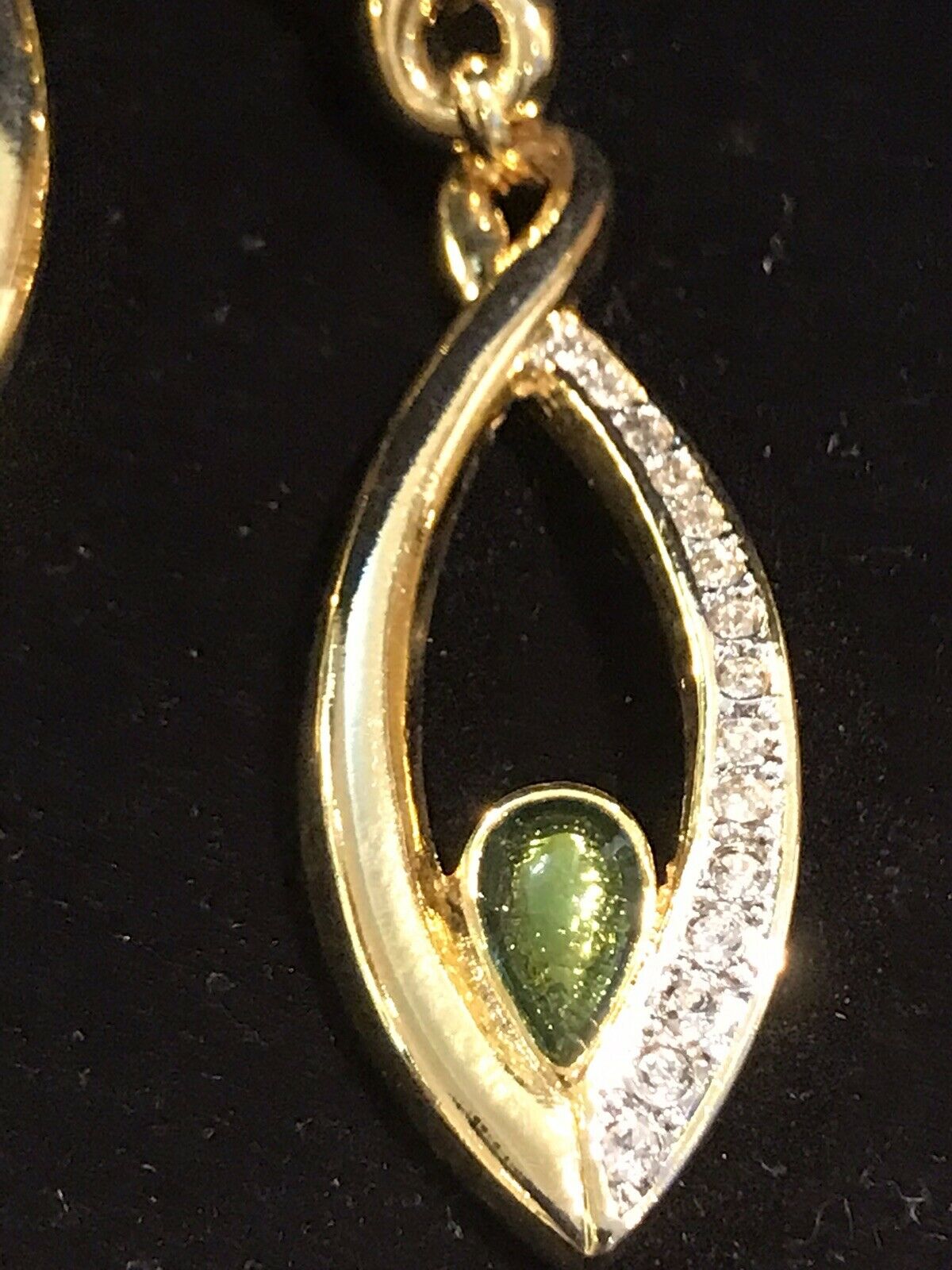 Vintage 1980s Statement Diamanté Green Enamel Drop Clip On Earrings