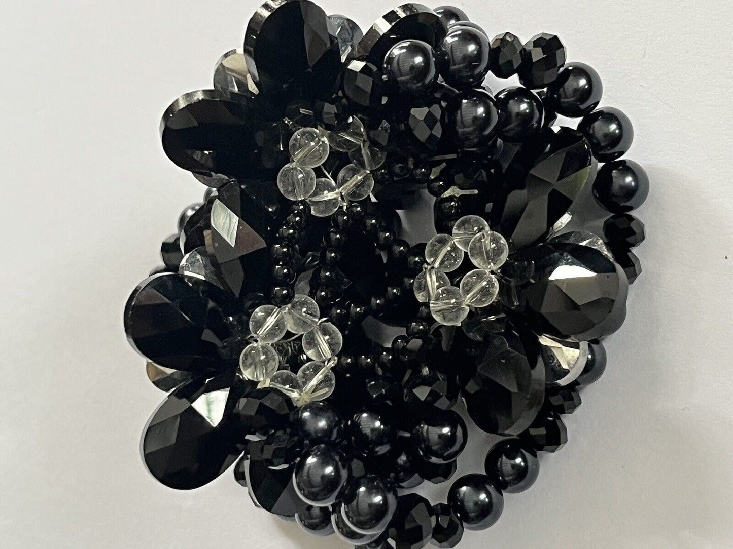 Butler And Wilson Gunmetal Black Flowers Beaded Statement Bracelet