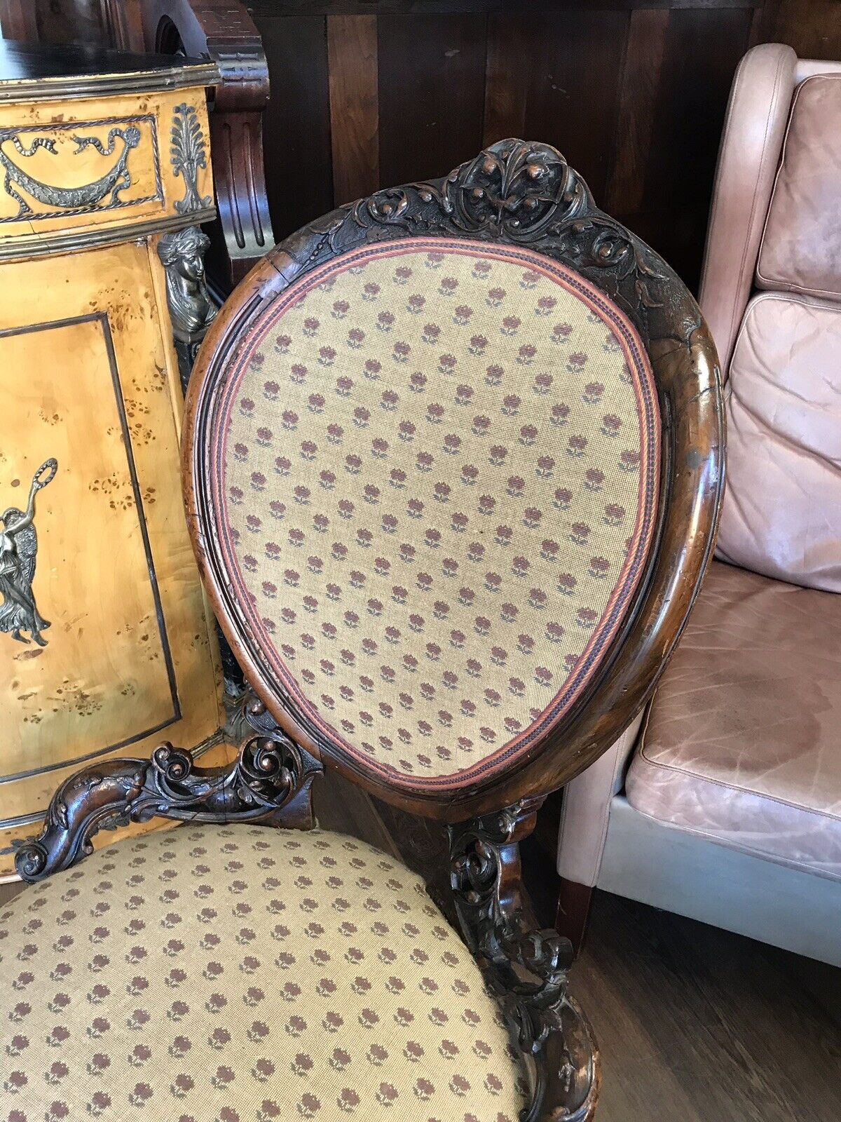 Victorian Mahogany Chair. On White Porcelain Castors