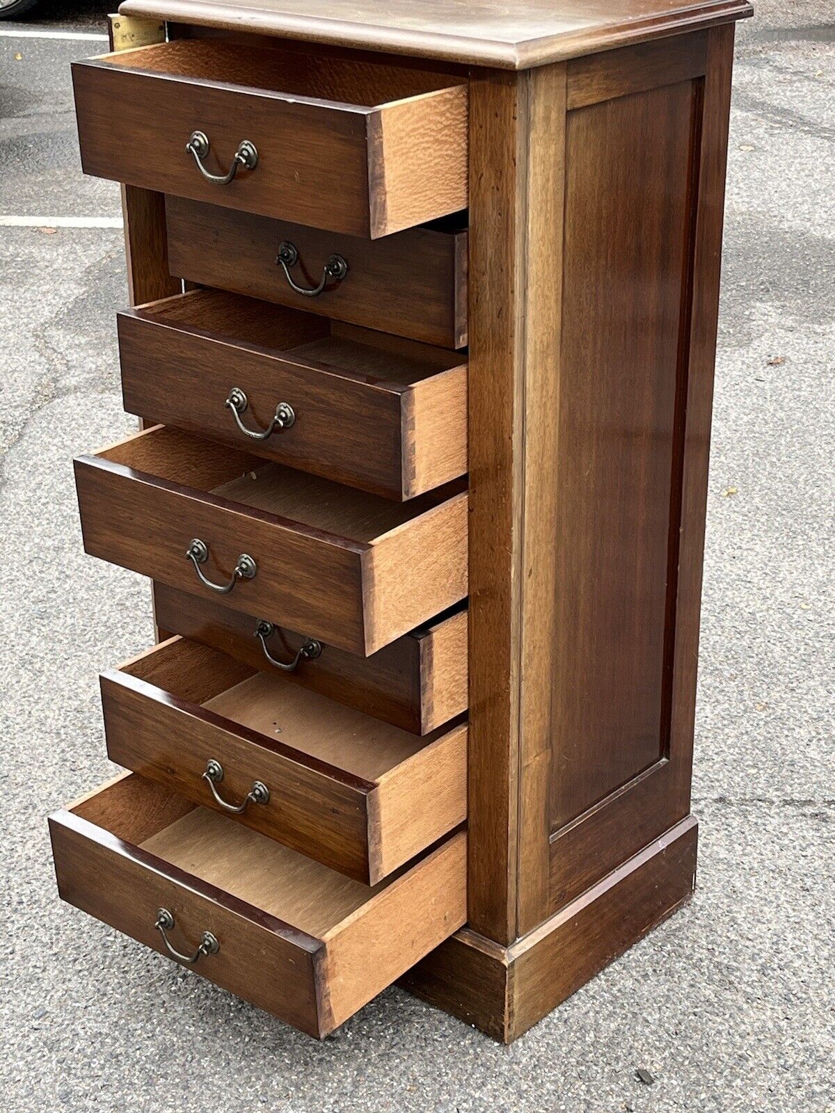 English Edwardian Mahogany Wellington Chest. With Working Lock & Key.