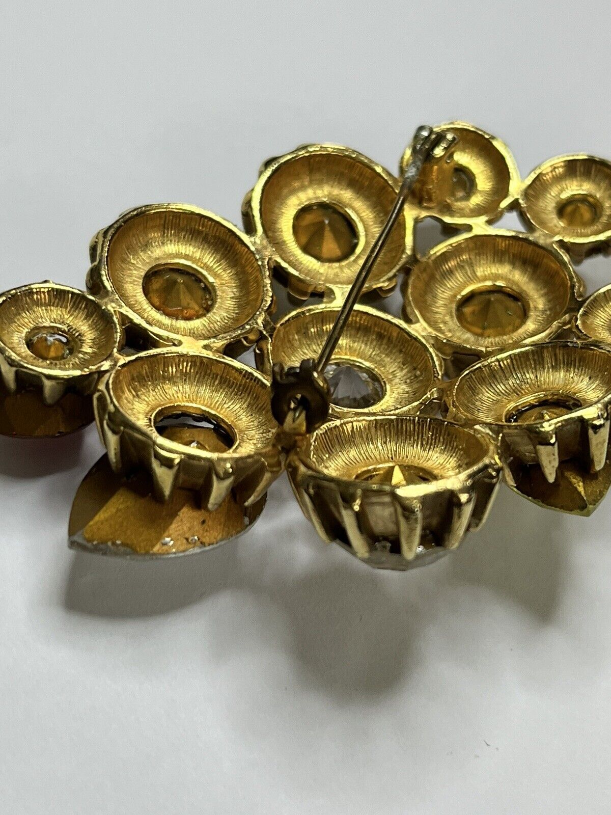 Vintage Statement Diamanté Teardrop Gold Tone Brooch
