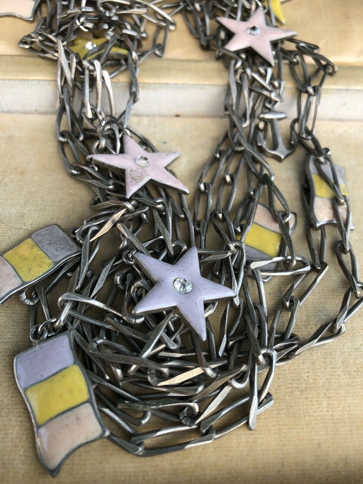 Vintage Alexandra Costa Anchors Flags Enamel Statement Necklace Italian Signed