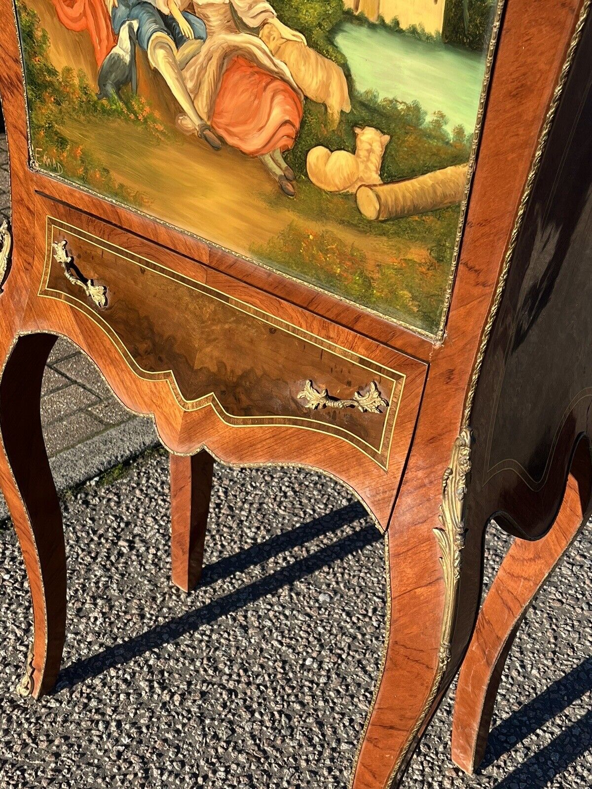 French Style Drinks Cabinet With Ormolu, Marble & Painted Decoration