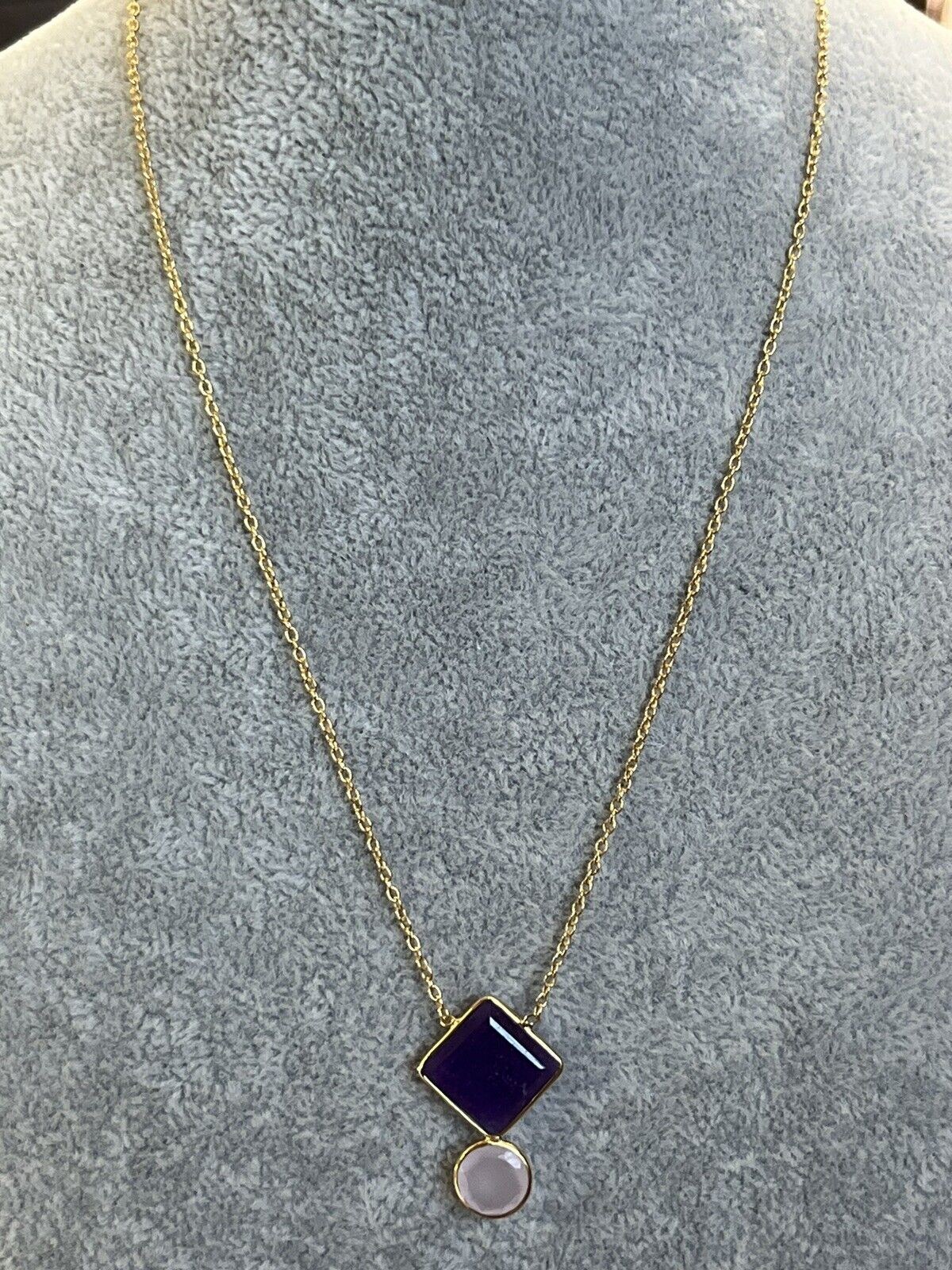 18k Gold Vermeil Amethyst Rose Quartz Necklace