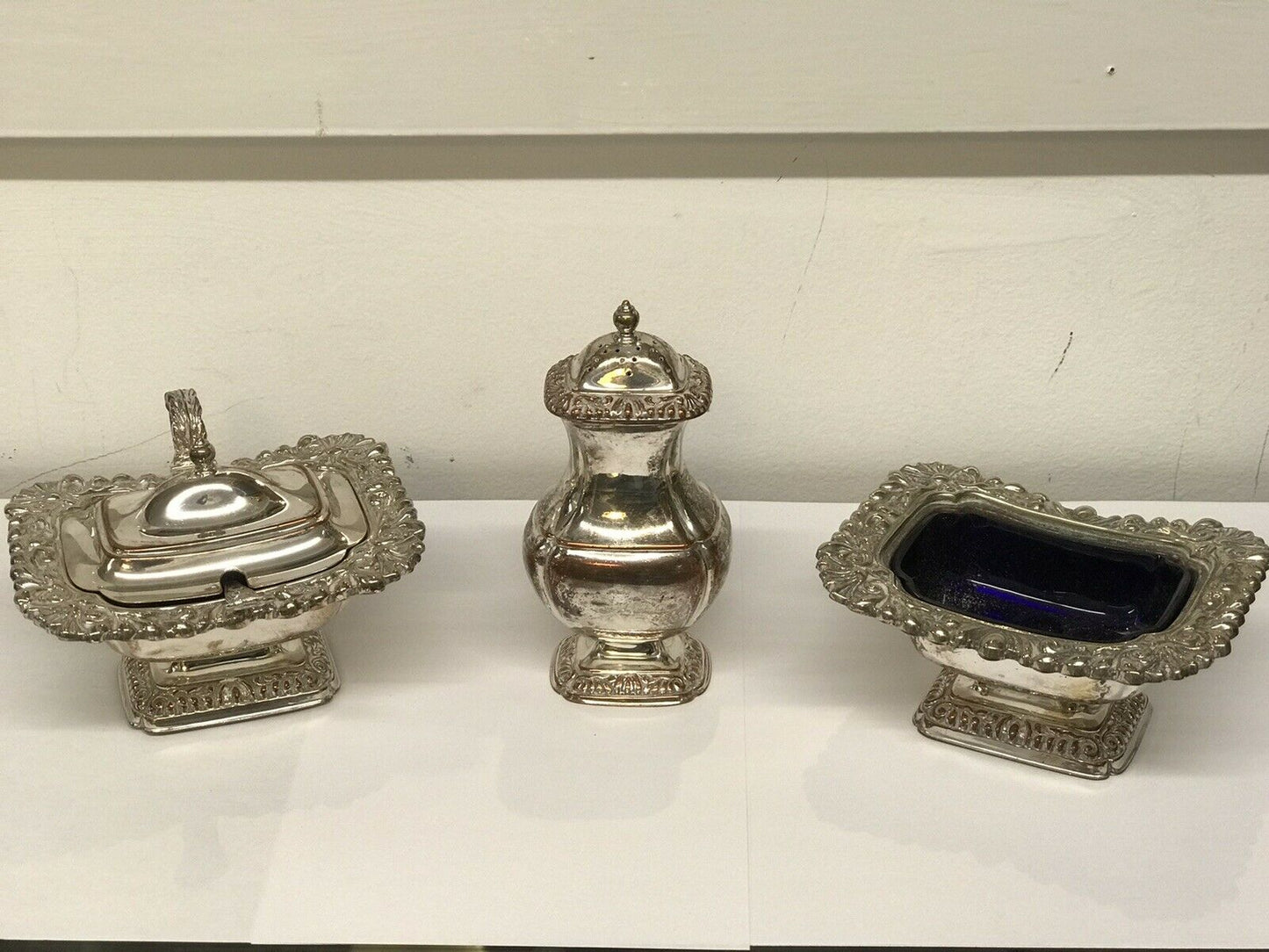 Silver Plate Salt And Pepper And Mustard Condiment Set
