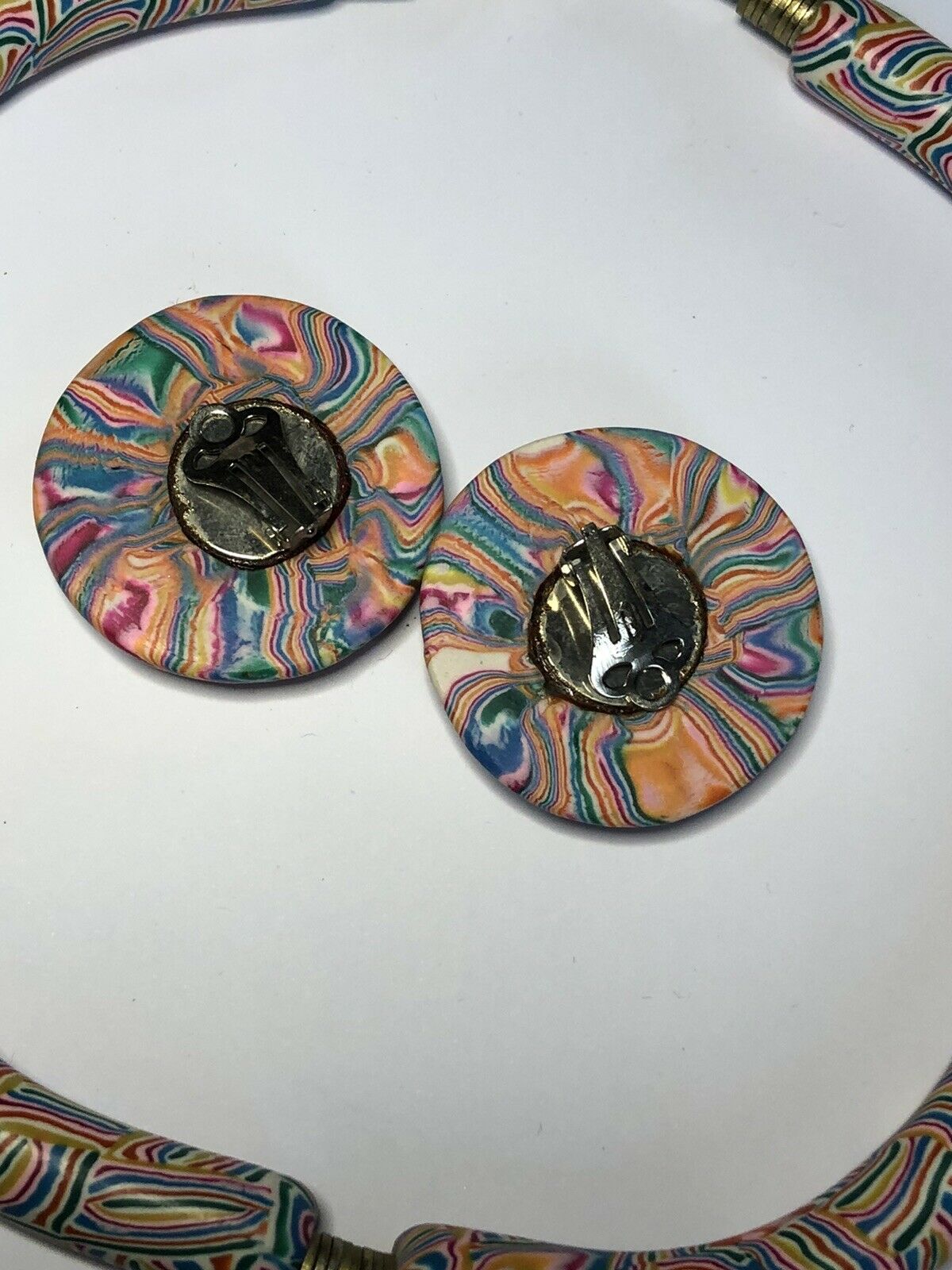 Vintage Unique Multicoloured Necklace And Clip On Earring Set