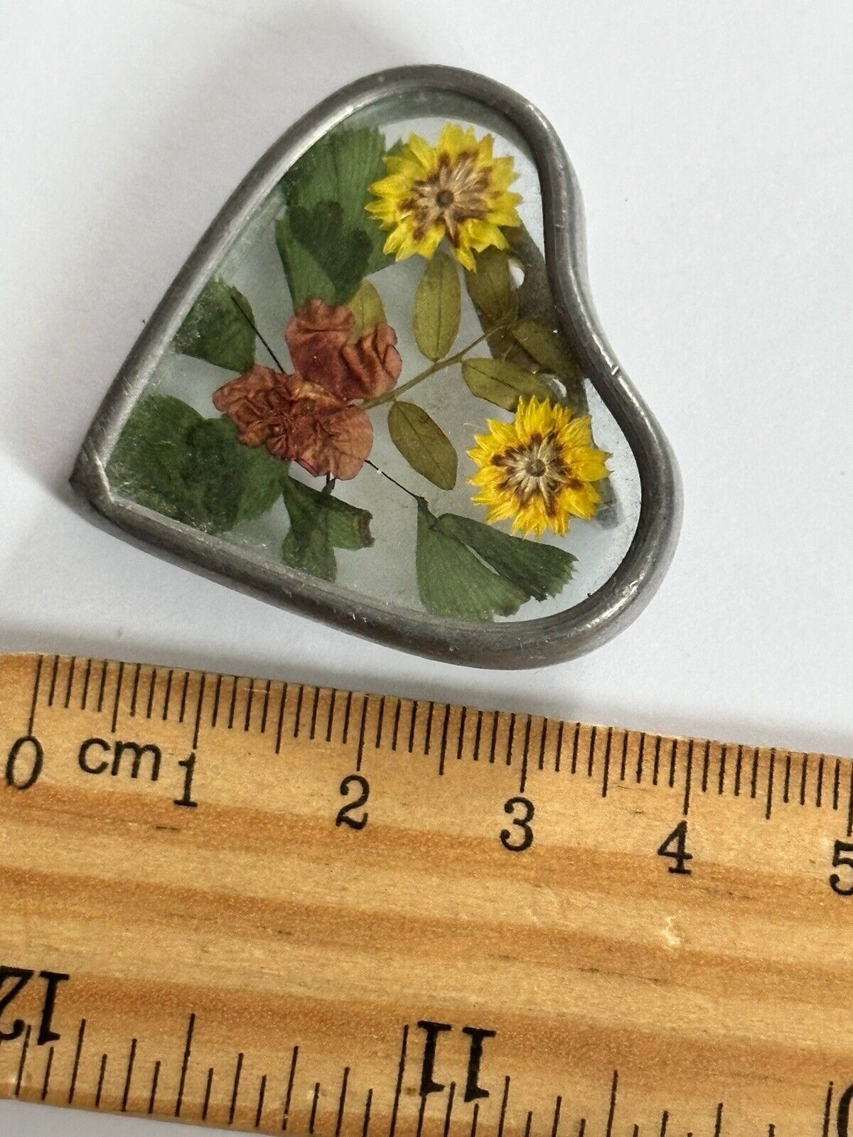 Vintage Dried Flower Heart Brooch