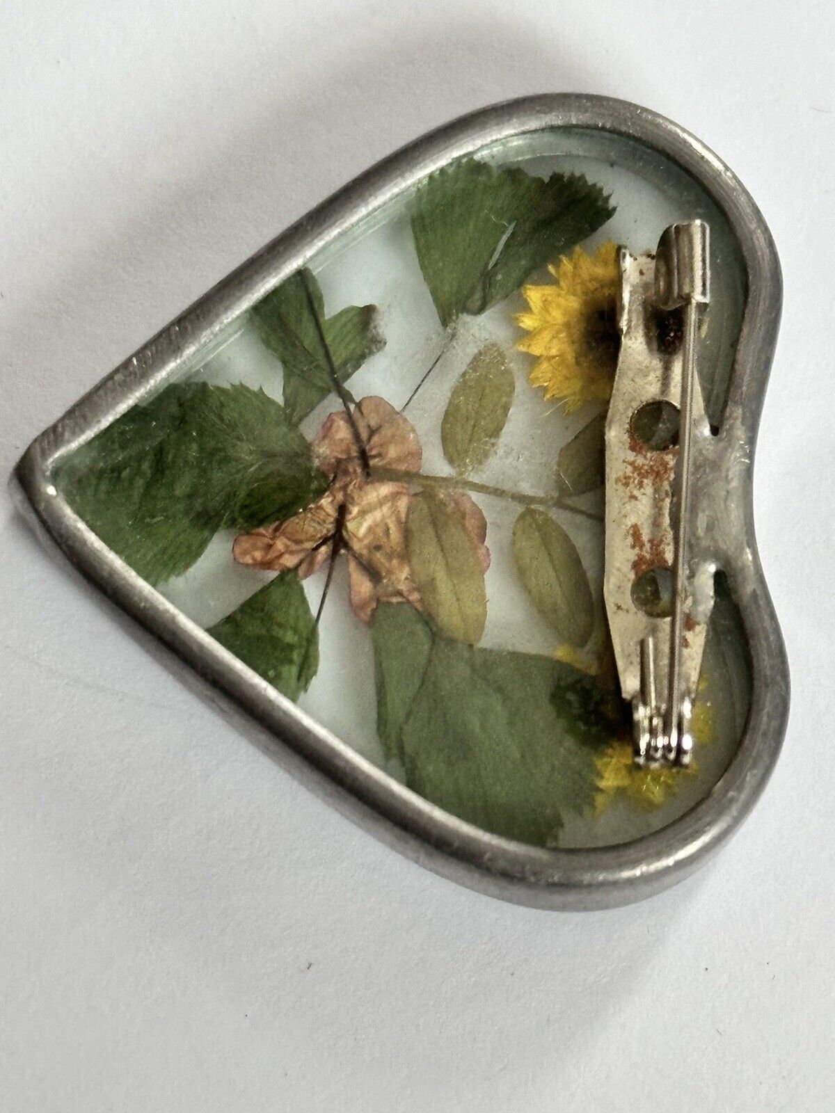 Vintage Dried Flower Heart Brooch