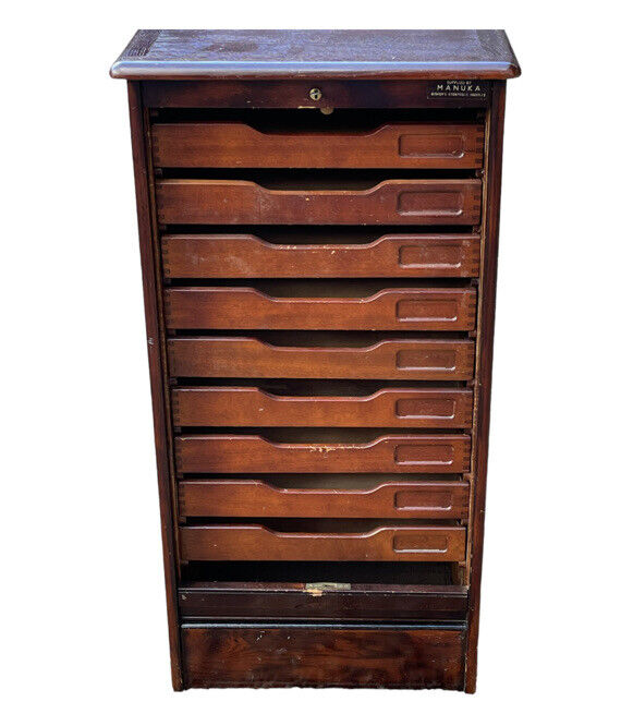 Filing Cabinet. Collectors Cabinet. With 9 Drawers And Tambour Roll Front.