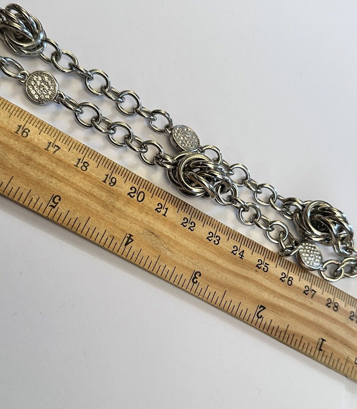 Vintage Silver Tone Red Hearts Diamanté Pendant Necklace