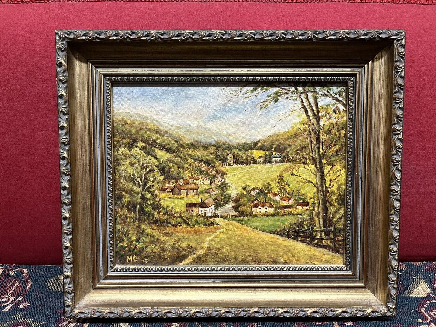 Bradenhan Village, Buckinghamshire, England Oil On Canvas. Signed. Gilt Frame.