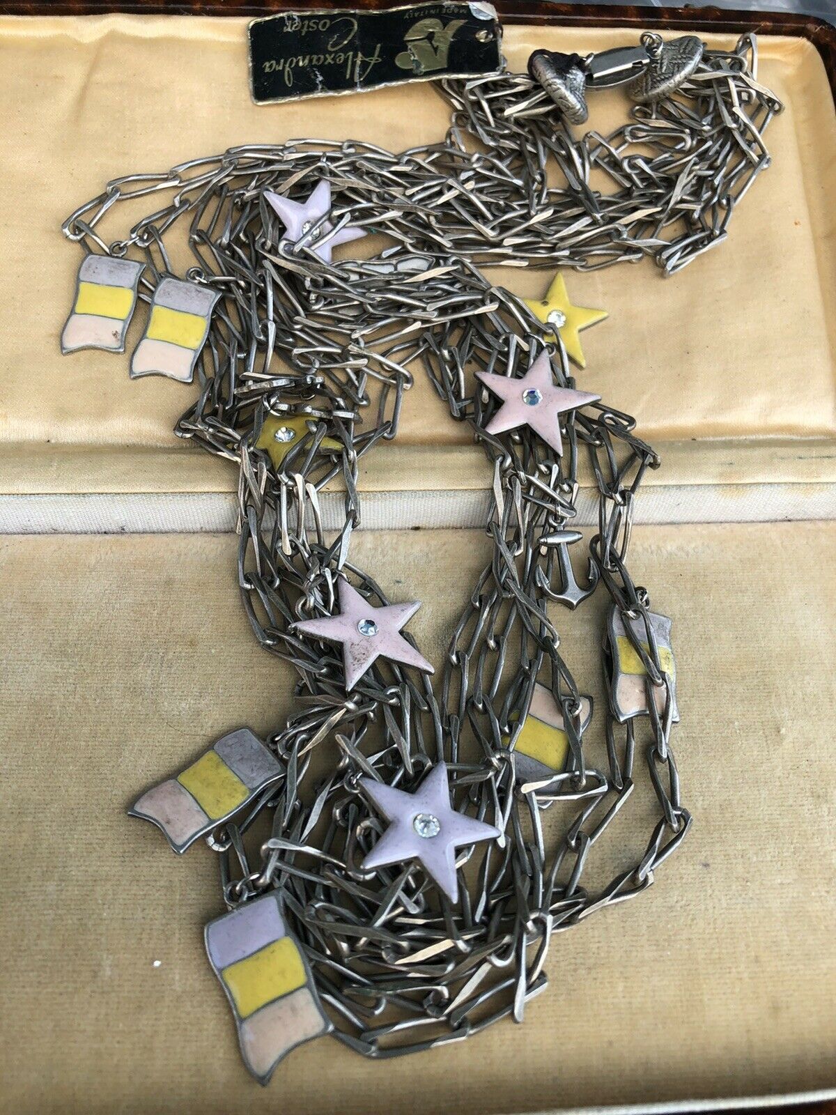 Vintage Alexandra Costa Anchors Flags Enamel Statement Necklace Italian Signed