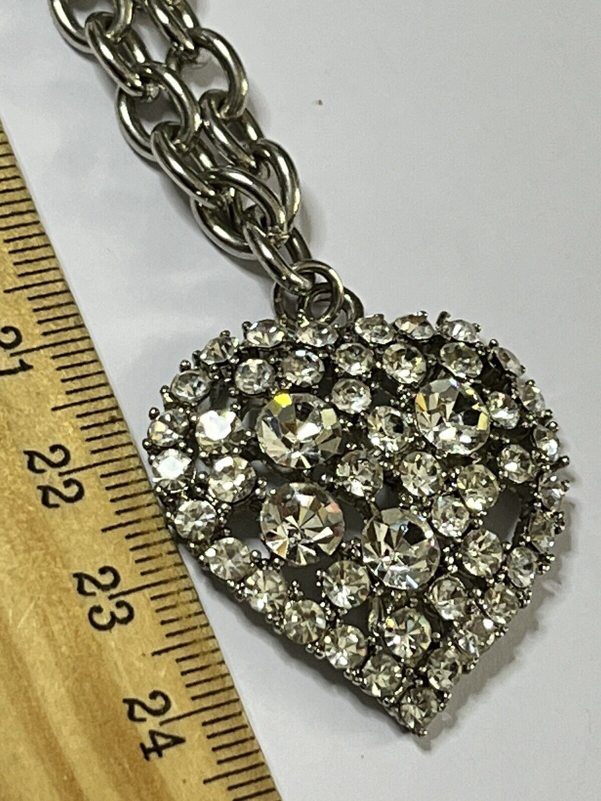 Vintage Silver Tone Diamanté Heart Pendant Necklace