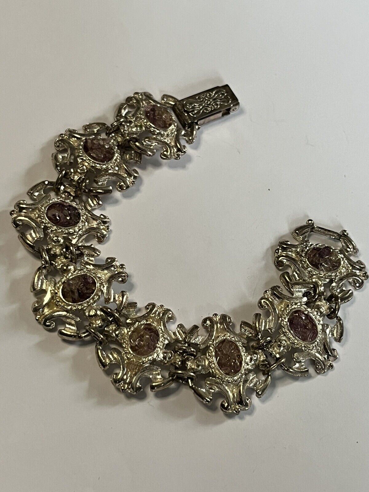 Vintage Silver Tone Amethyst Chip Bracelet